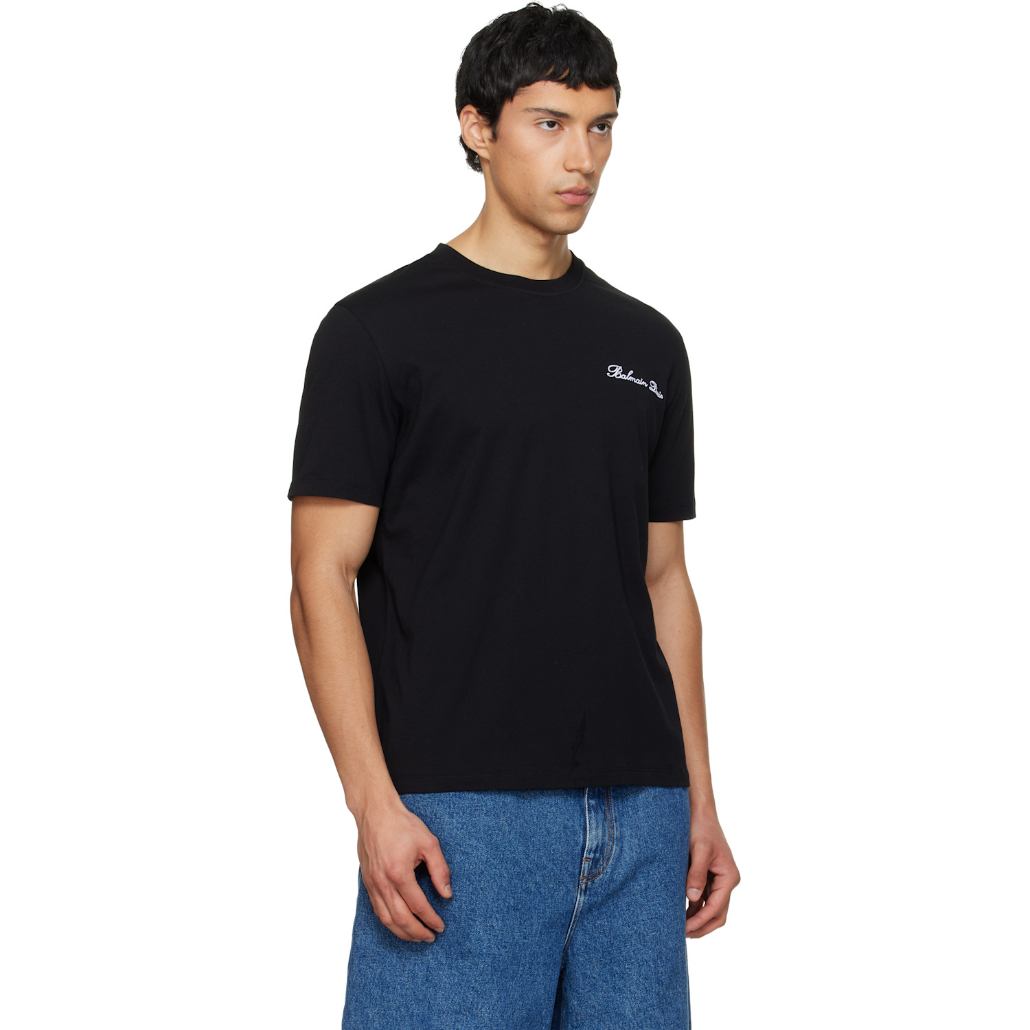  Balmain Black Embroidered 'balmain' Signature T-shirt 