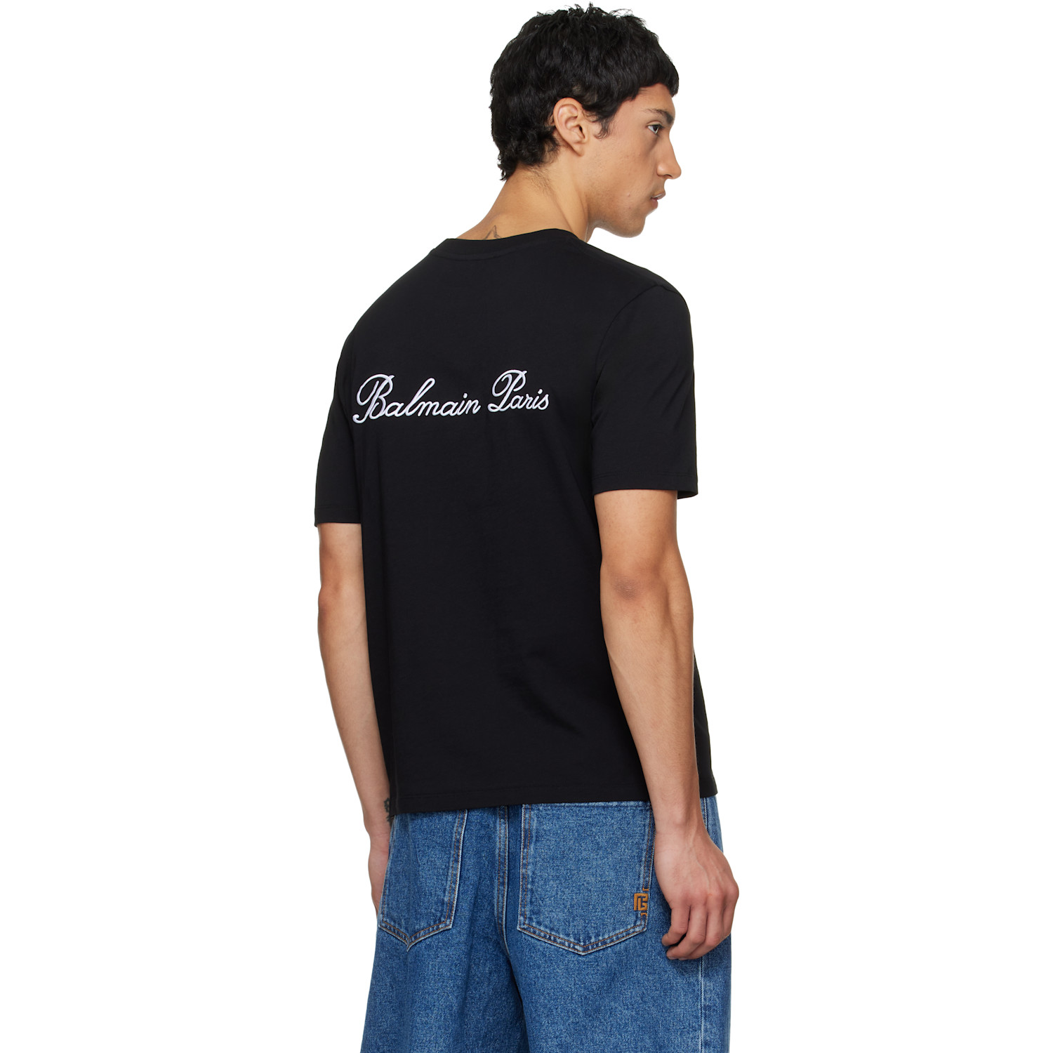  Balmain Black Embroidered 'balmain' Signature T-shirt 