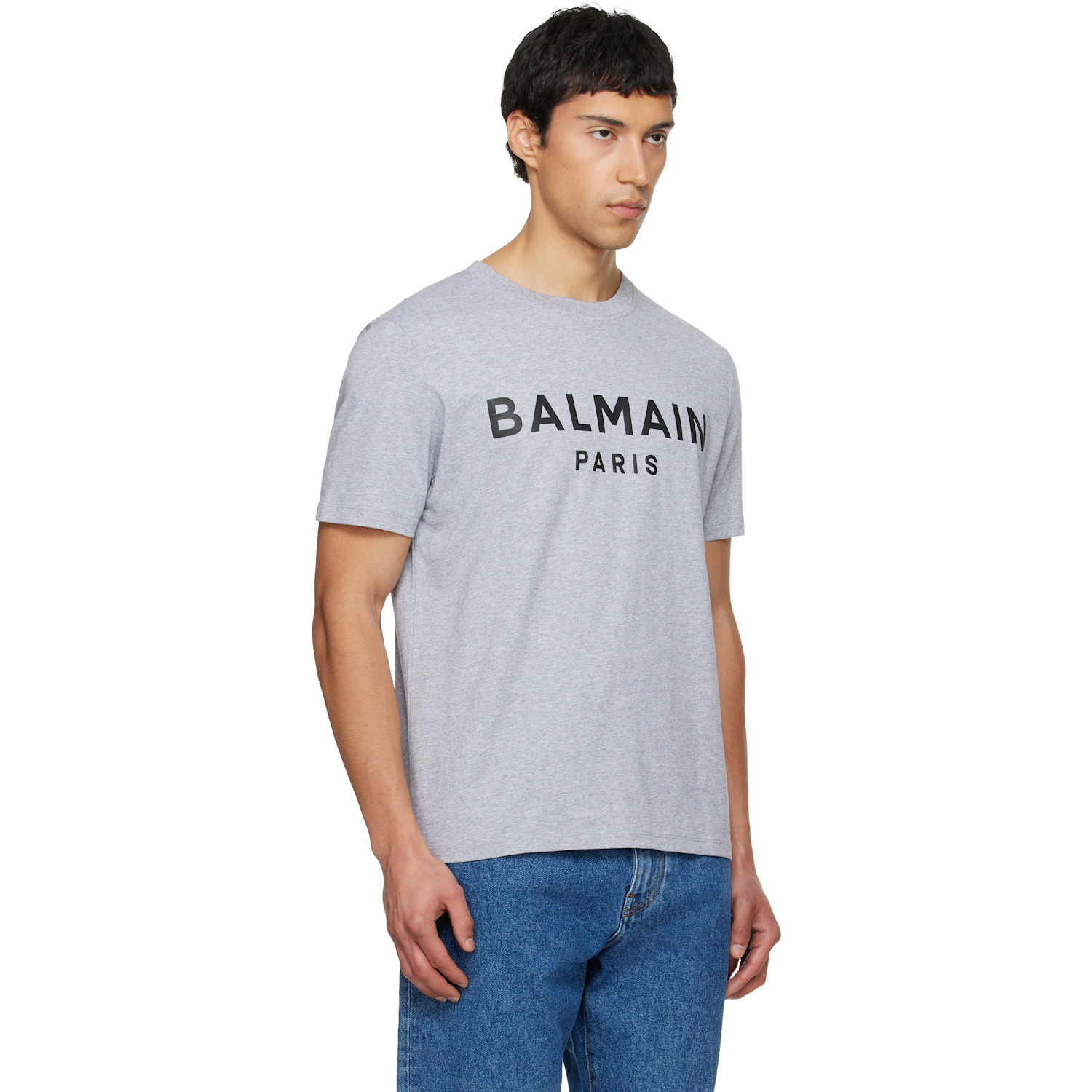  Balmain Gray Printed Cotton T-shirt 
