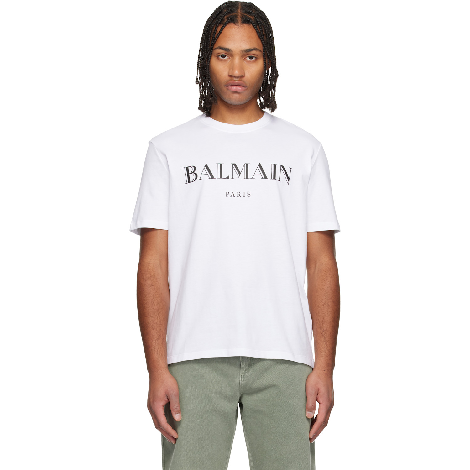 BALMAIN White 'Balmain' Print T-shirt