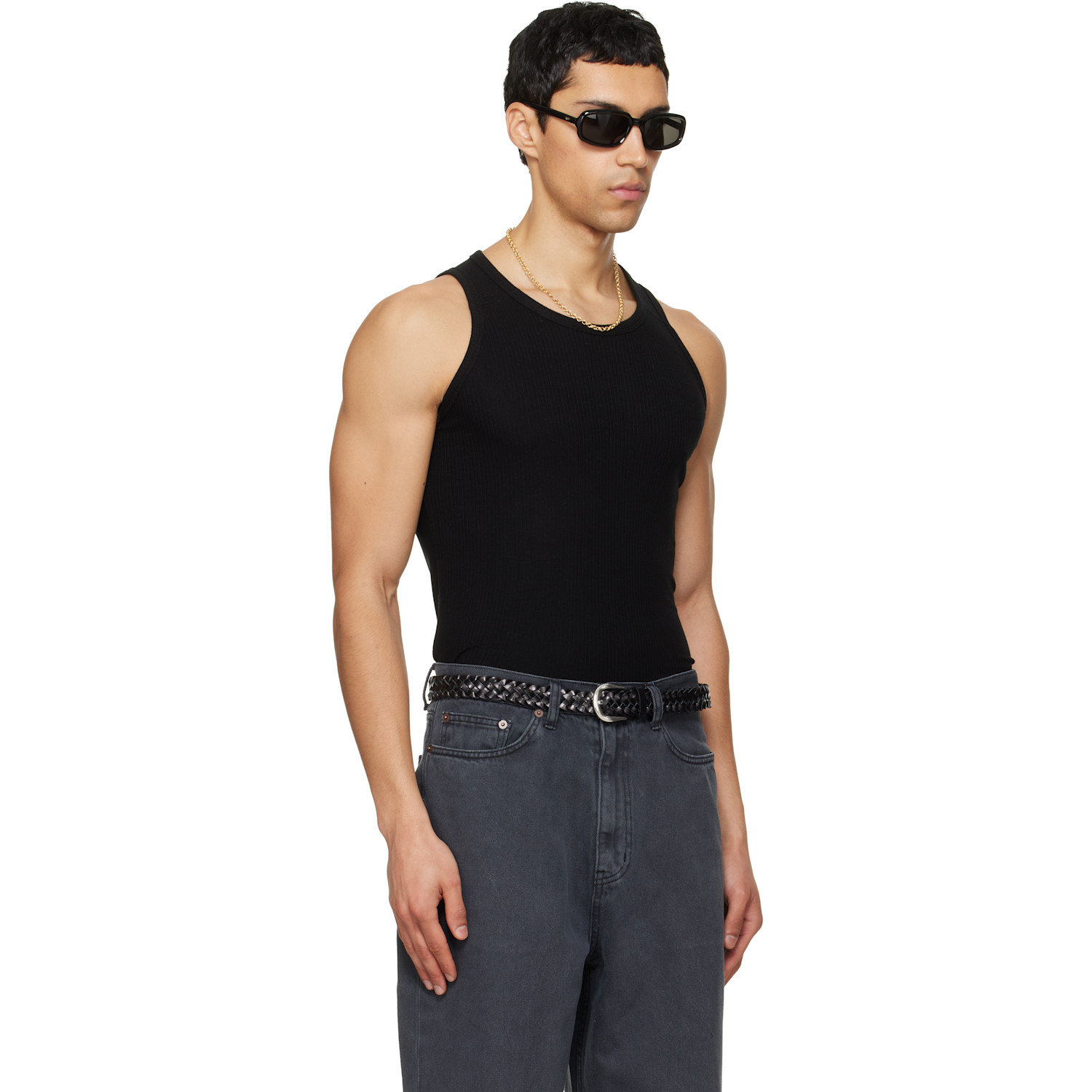  Tonywack Black Silk Lyocell Rib Tank Top 