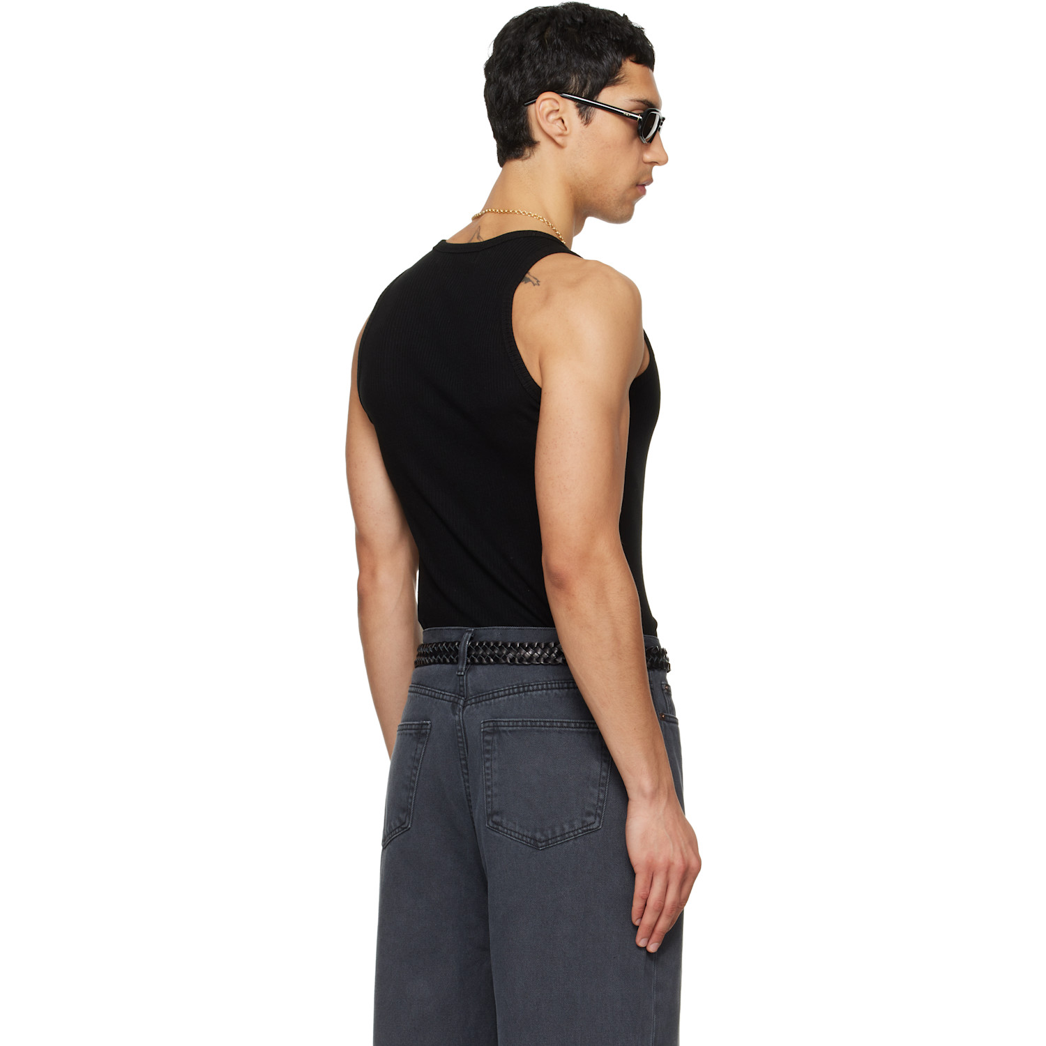  Tonywack Black Silk Lyocell Rib Tank Top 