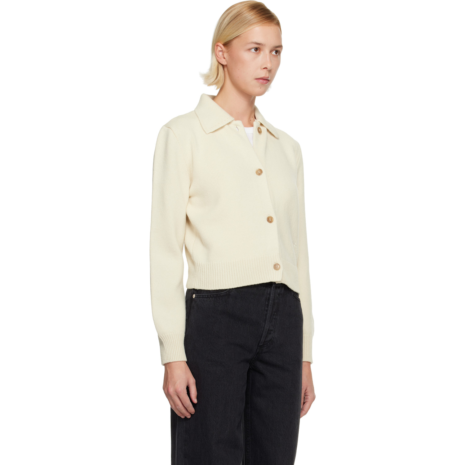  A.p.c. White Polo Shirt Collar Cardigan 