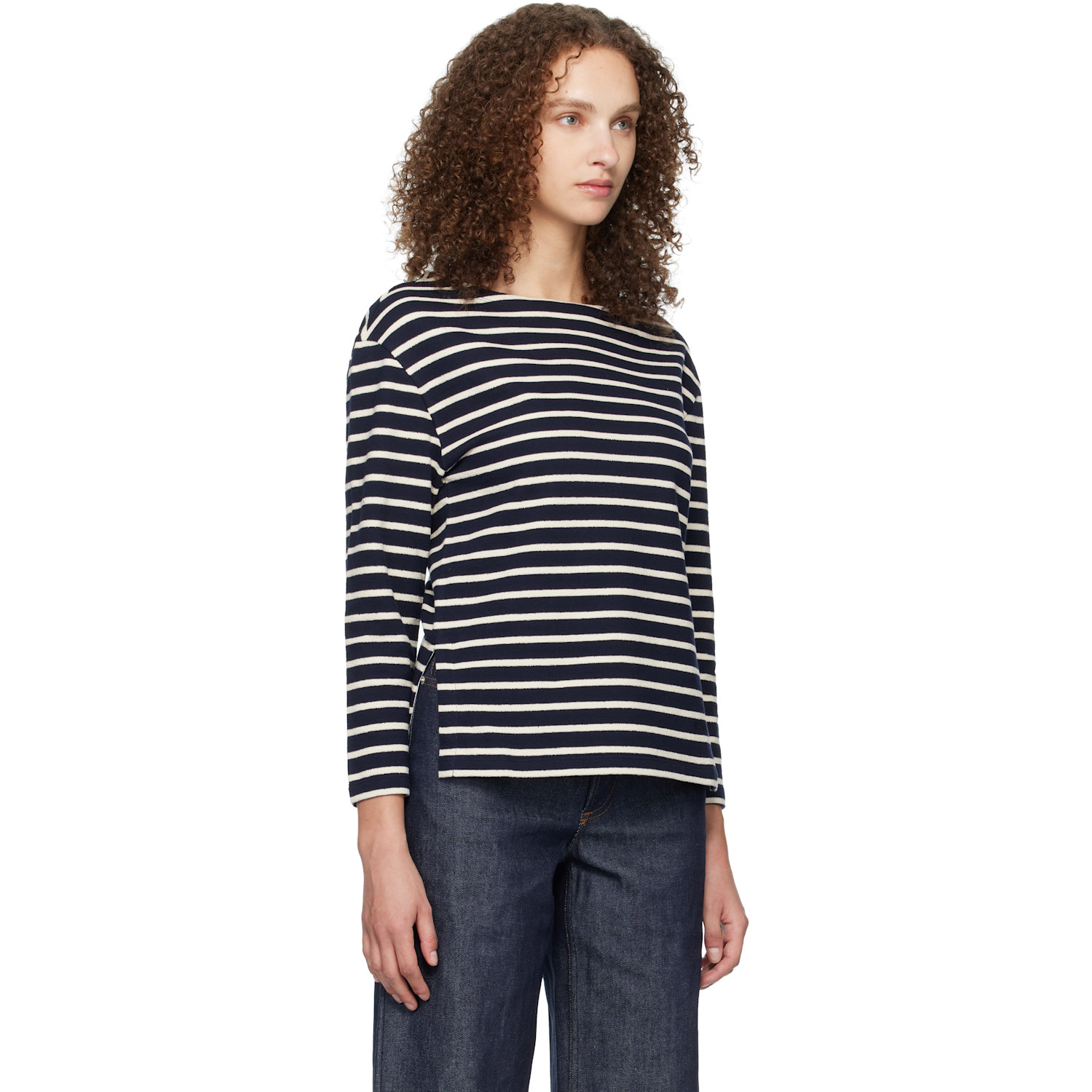  A.p.c. Navy Striped Three-quarter Sleeve T-shirt 