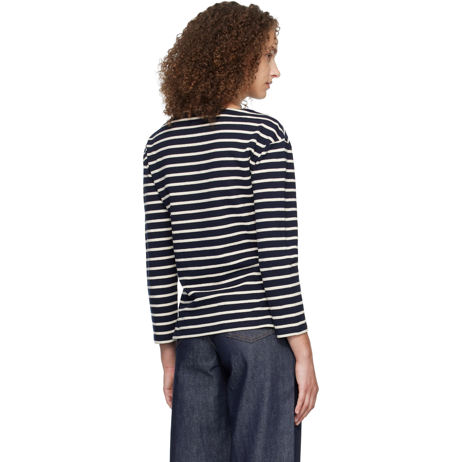 A.p.c. Navy Striped Three-quarter Sleeve T-shirt 