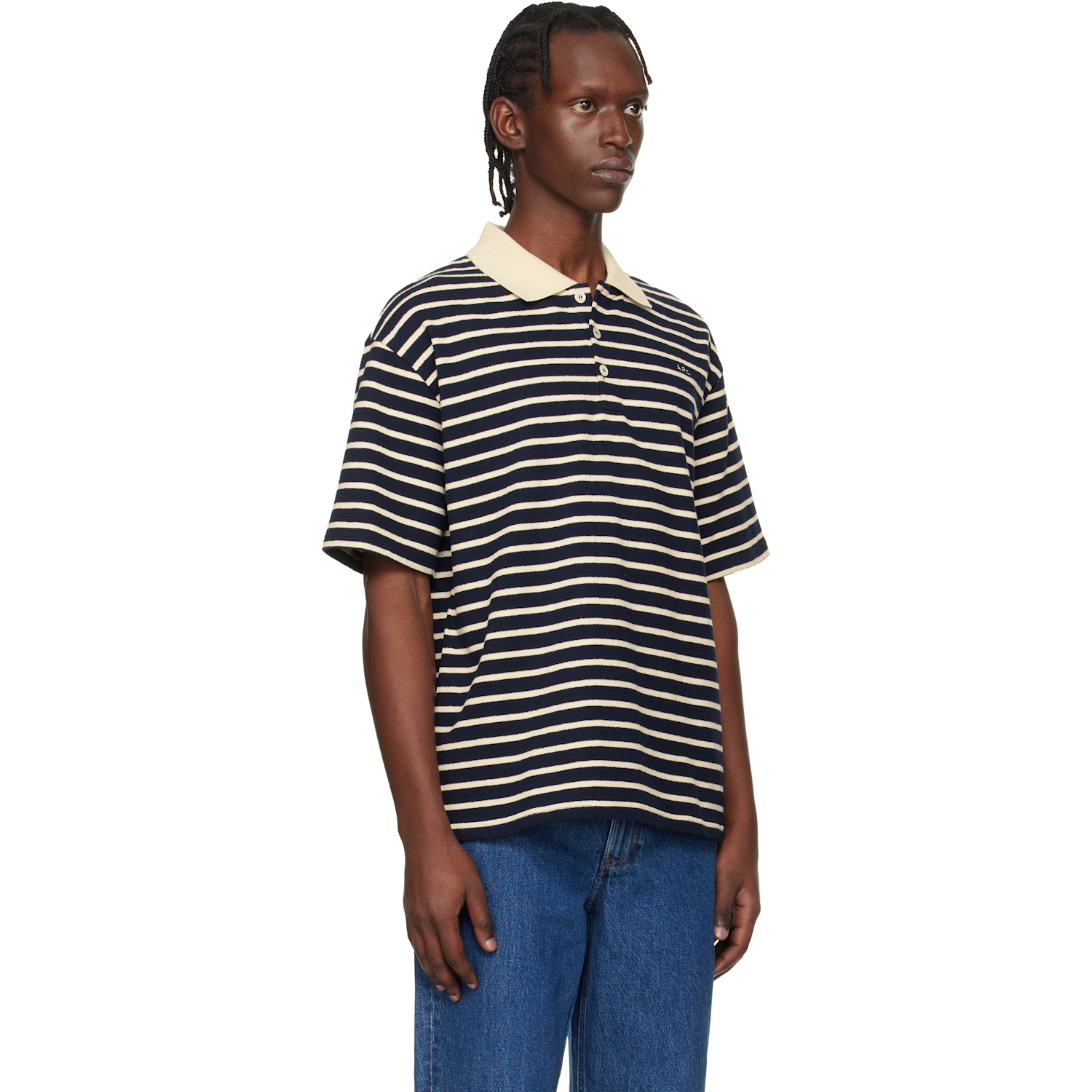  A.p.c. Navy Striped Polo 