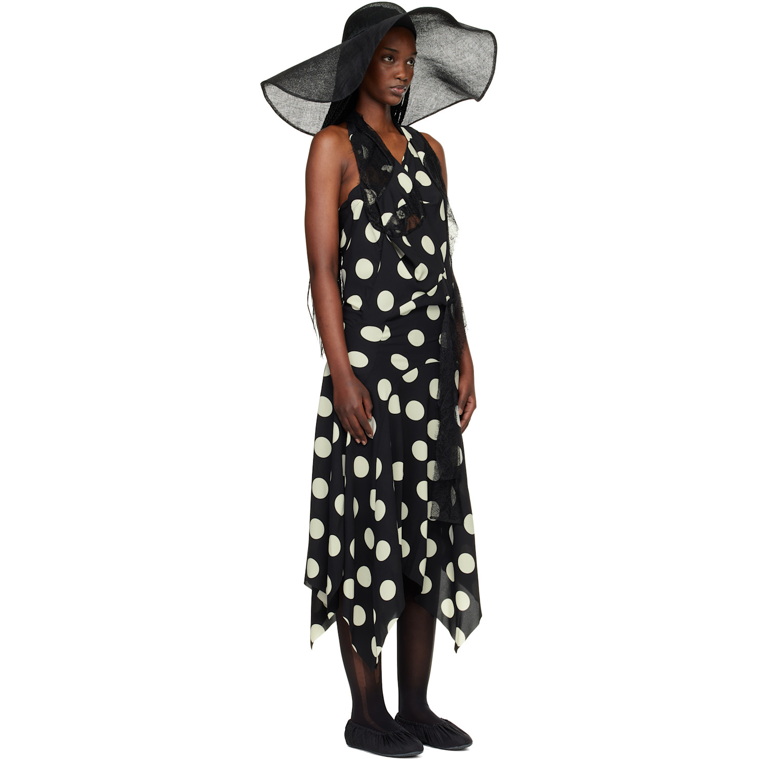  Junya Watanabe Black & White Printed Lace Halter Midi Dress 