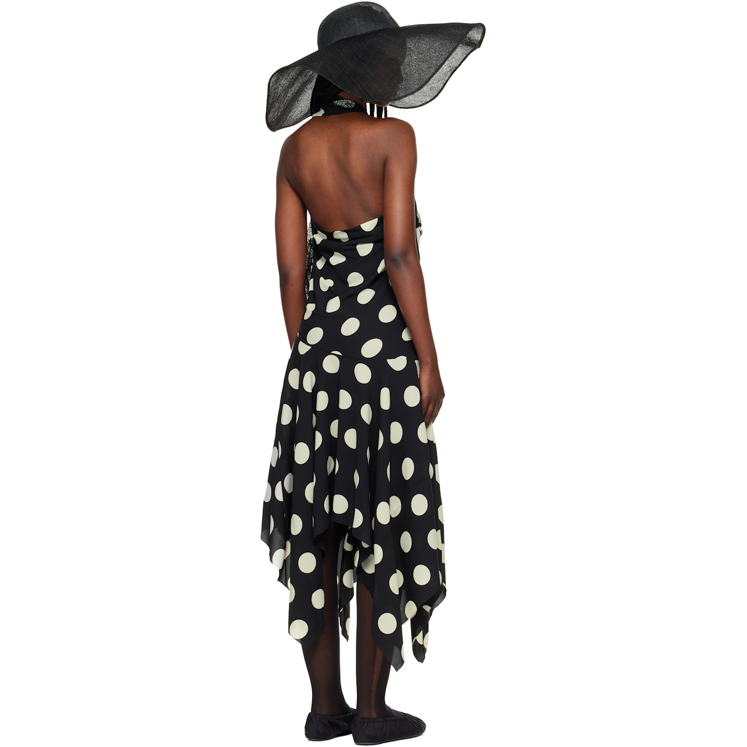  Junya Watanabe Black & White Printed Lace Halter Midi Dress 