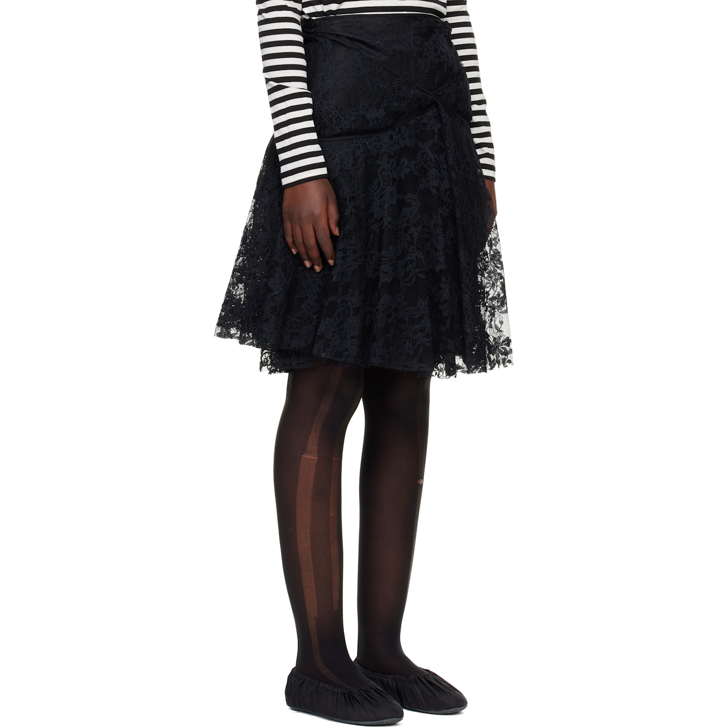  Junya Watanabe Black Nylon Raschel Lace Midi Skirt 
