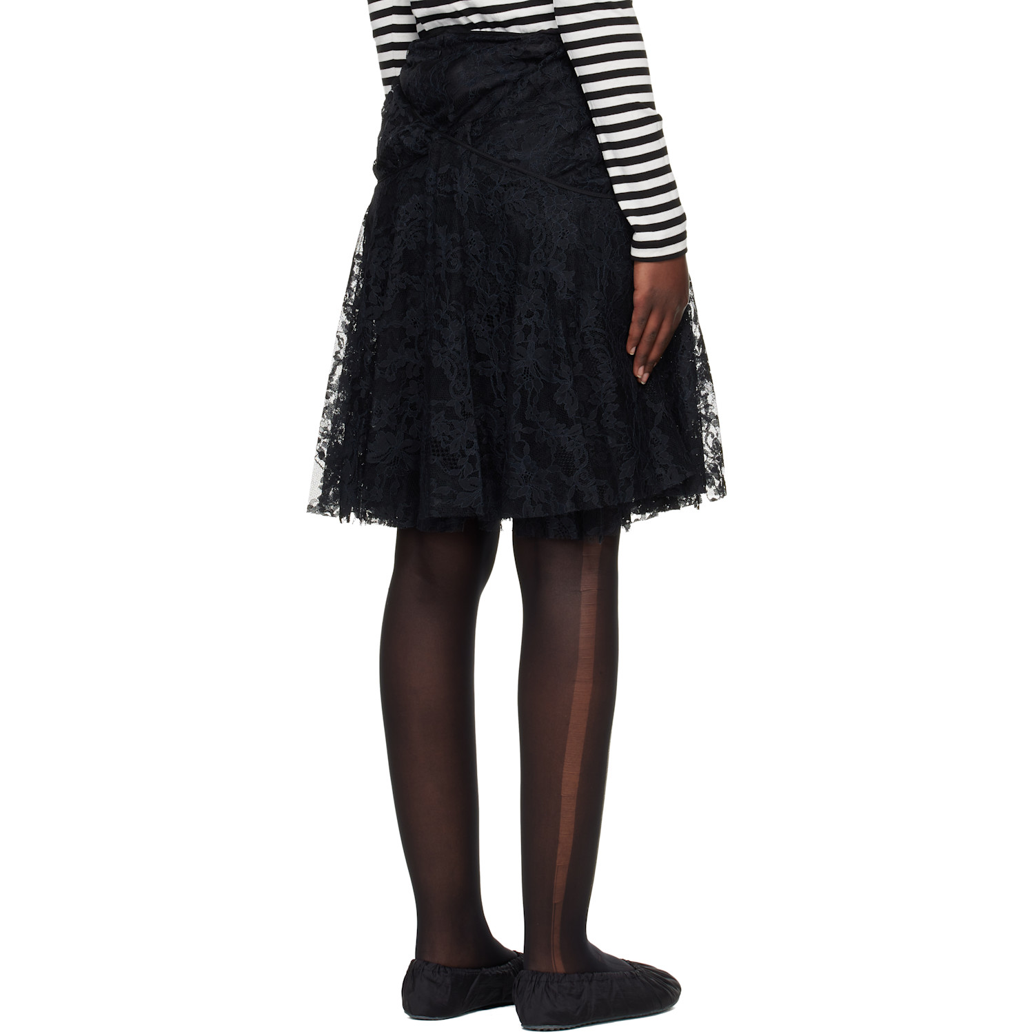  Junya Watanabe Black Nylon Raschel Lace Midi Skirt 