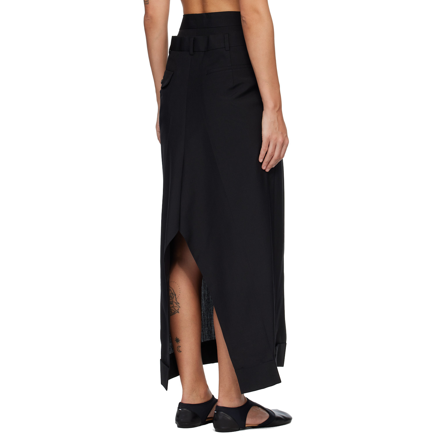  Junya Watanabe Black Wool Tropical Trouser Maxi Skirt 