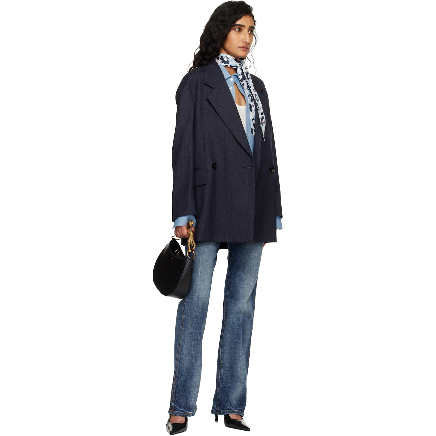  Lanvin Blue Small Horse Bandeau Scarf 