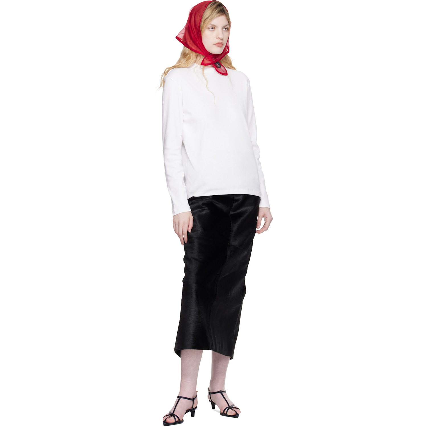  Lanvin Red Silk Organza Triangle Scarf 
