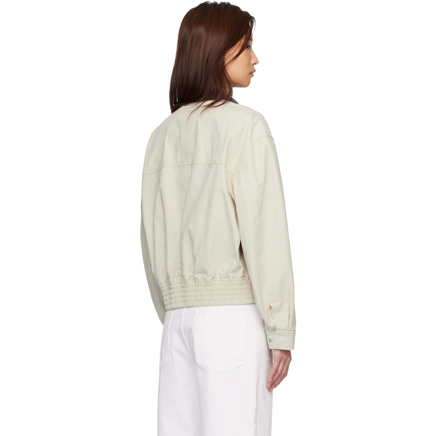  Coor Beige Leather Collar Washed Cationized Bomber Jacket 