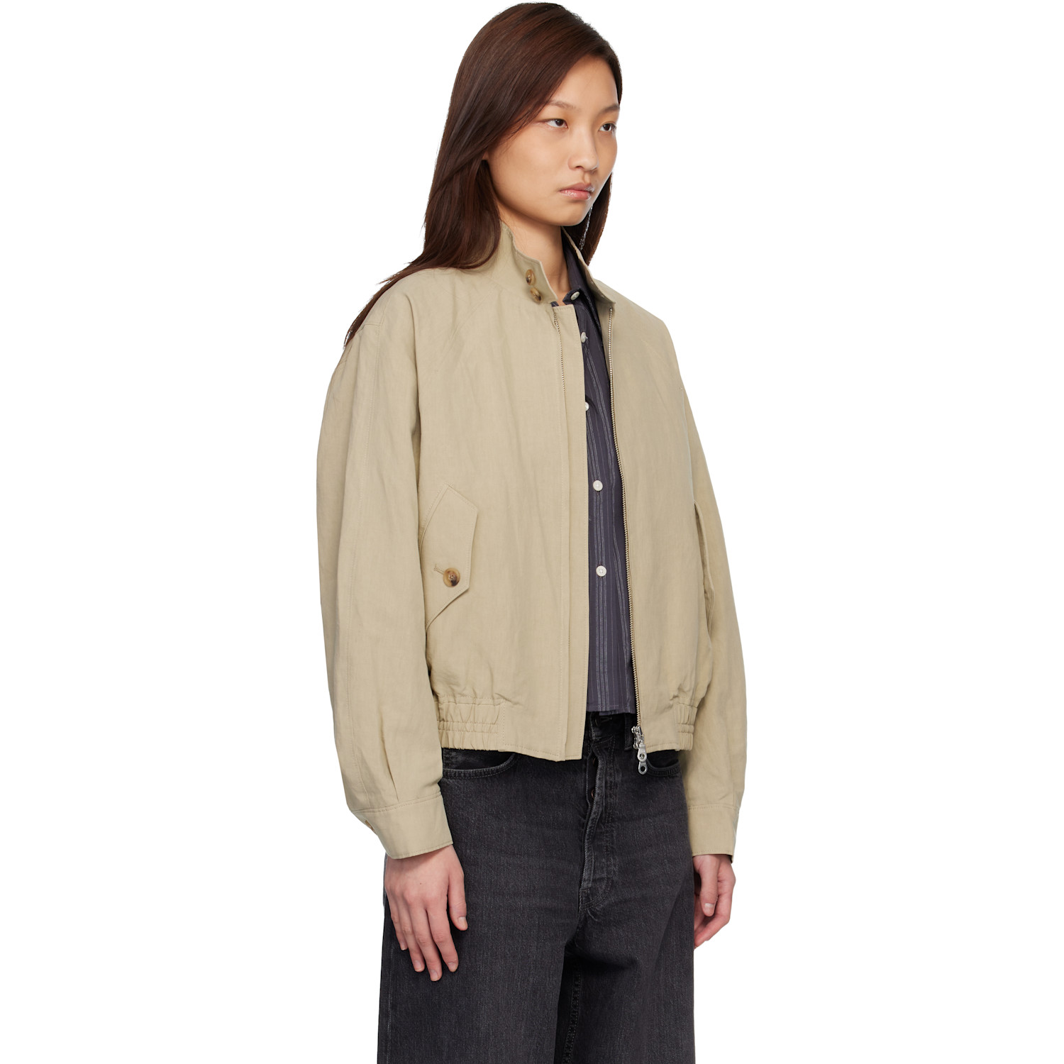  Coor Beige Linen Blend Harrington Jacket 