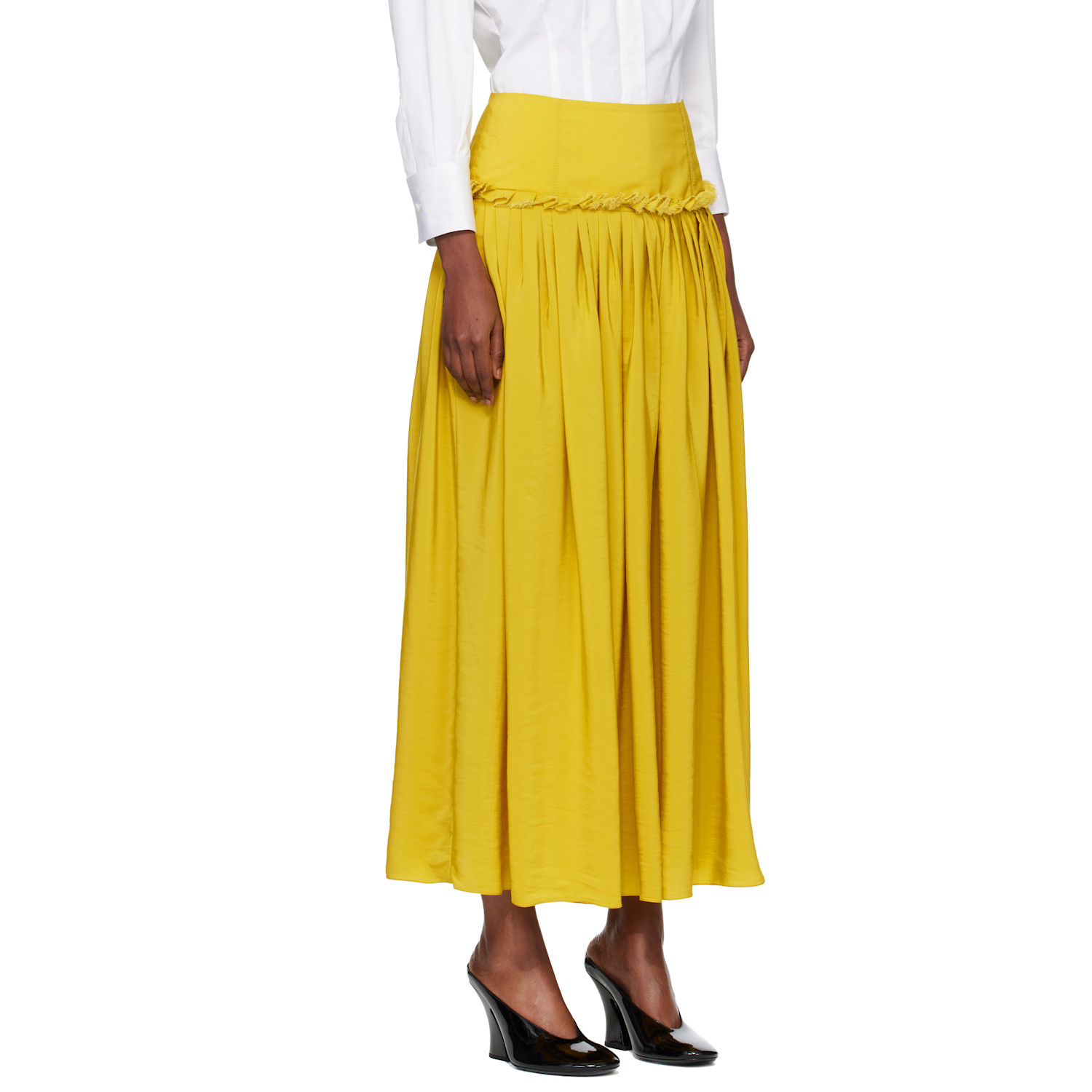  Lanvin Yellow Basque Charmeuse Midi Skirt 