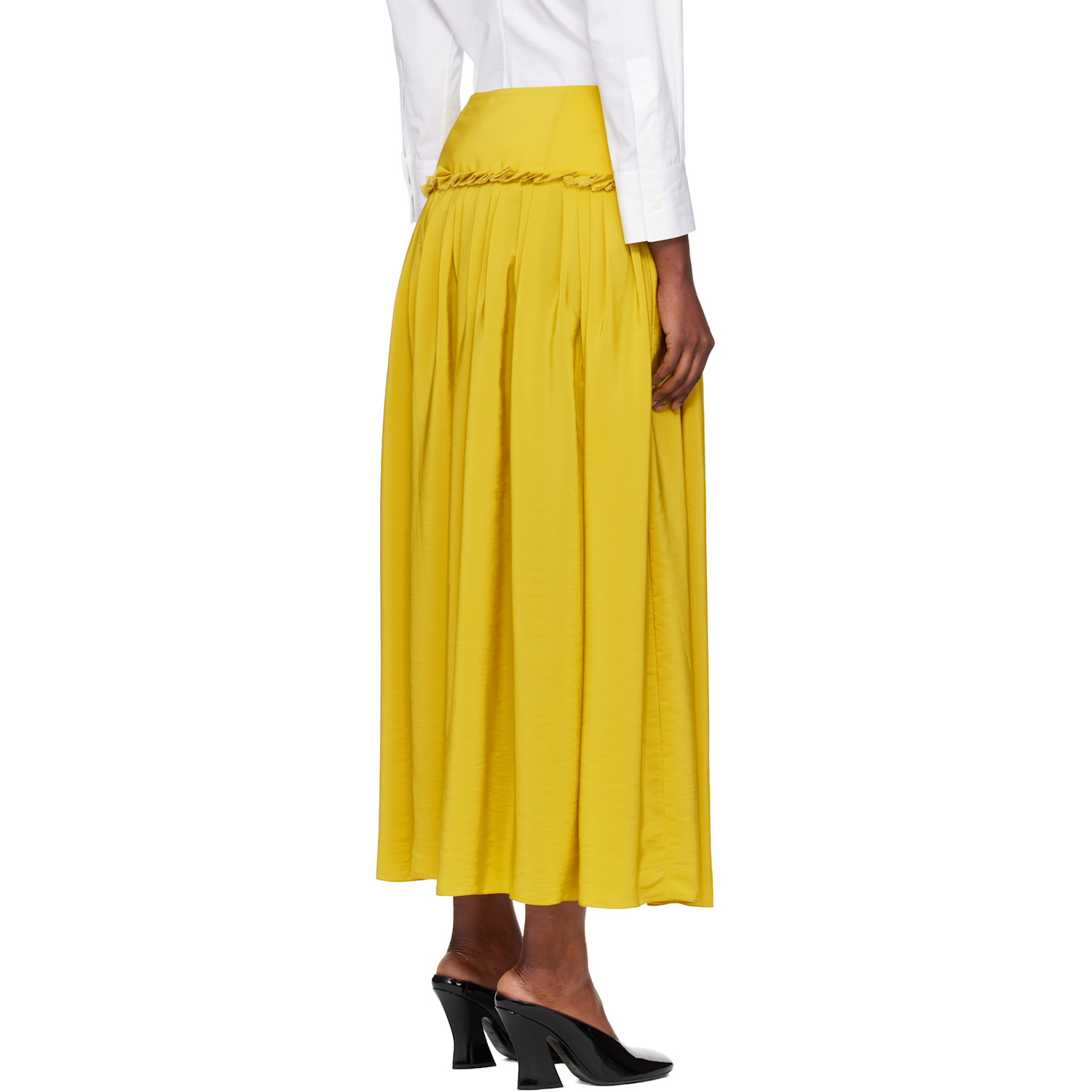  Lanvin Yellow Basque Charmeuse Midi Skirt 