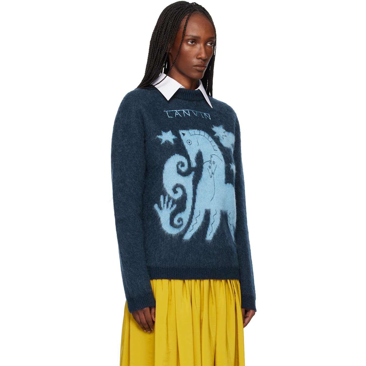  Lanvin Navy Lunar Year Jacquard Mohair Sweater 