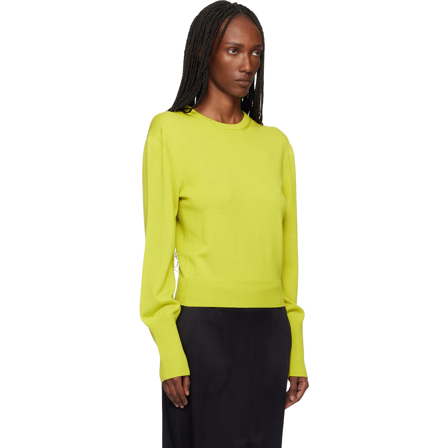  Lanvin Green Wool Grosgrain Detail Sweater 