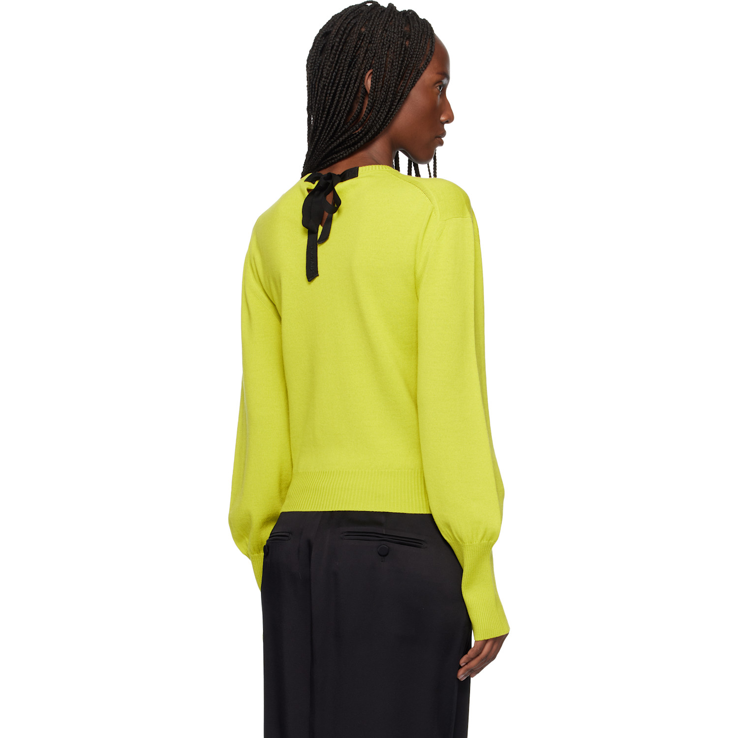  Lanvin Green Wool Grosgrain Detail Sweater 