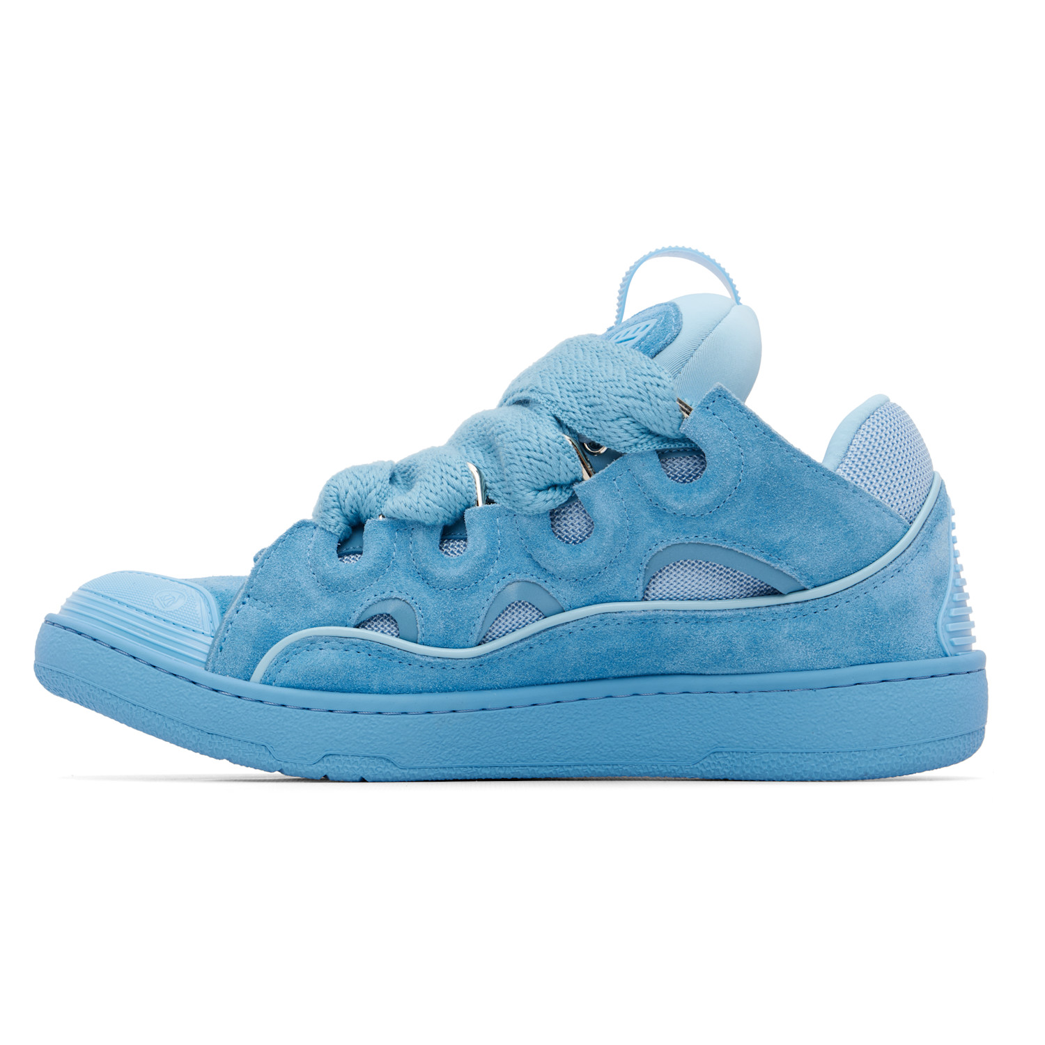 Lanvin Blue Curb Monochrome Suede Sneakers 
