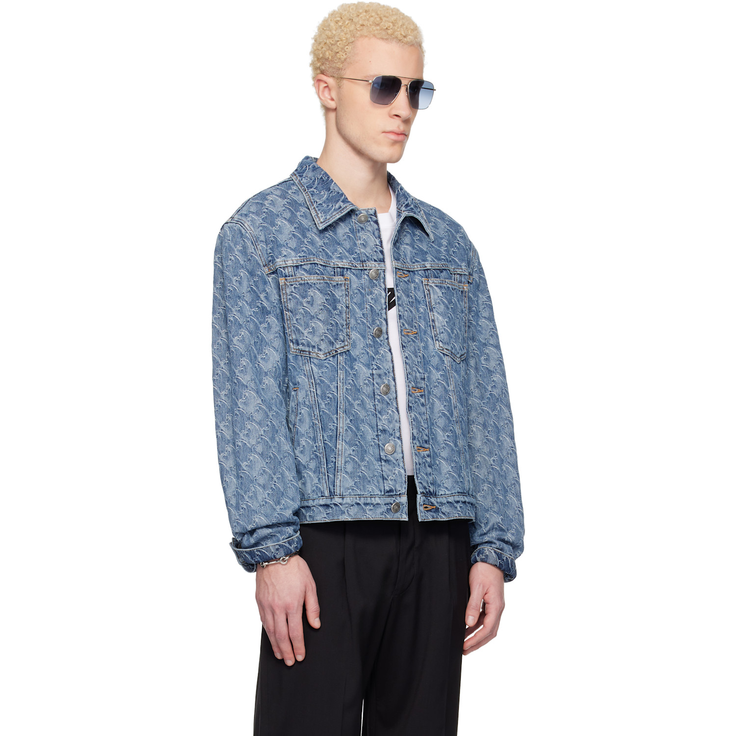  Lanvin Blue Lunar Year Jacquard Denim Jacket 
