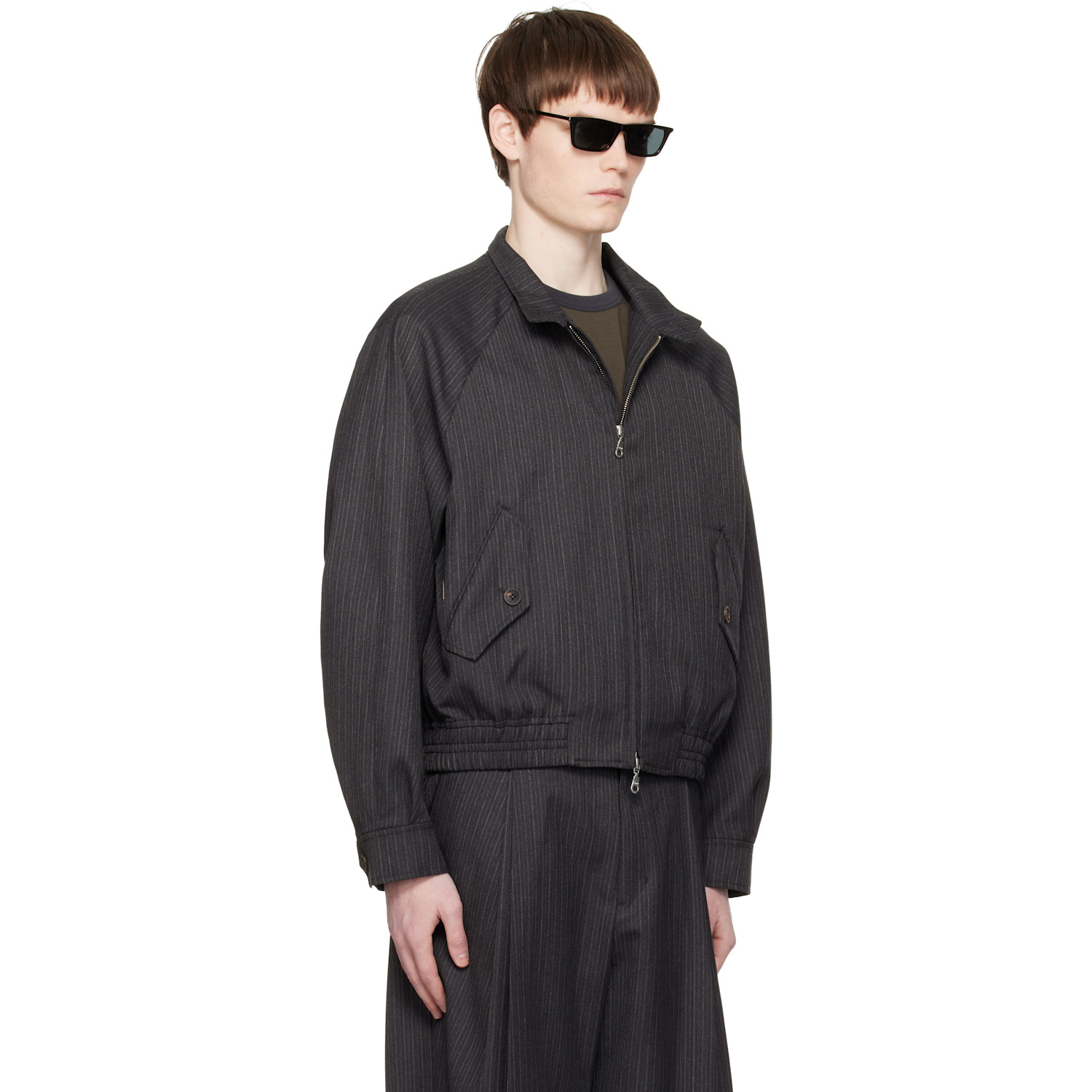  Coor Gray Striped Wool Blend Harrington Jacket 