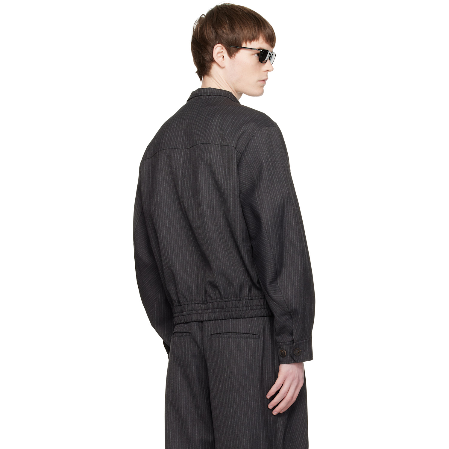  Coor Gray Striped Wool Blend Harrington Jacket 
