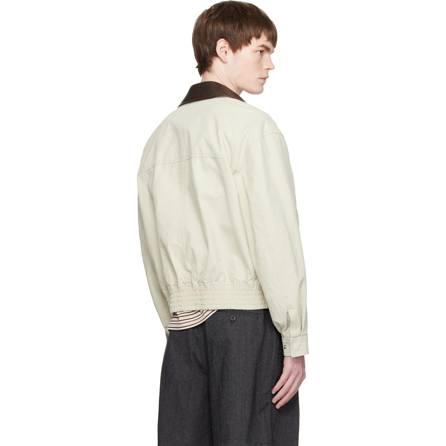  Coor Off-white Leather Collar Washed Cationized Bomber Jacket 