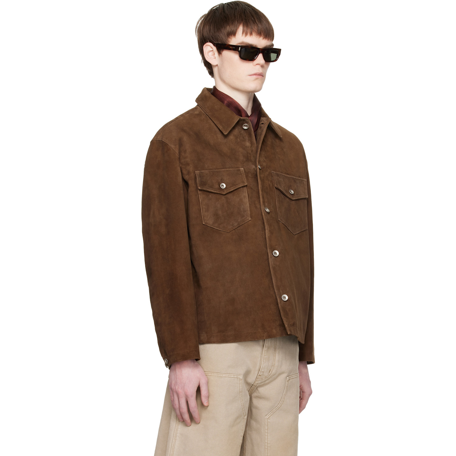  Coor Brown Two-tone Button Suede Jacket 