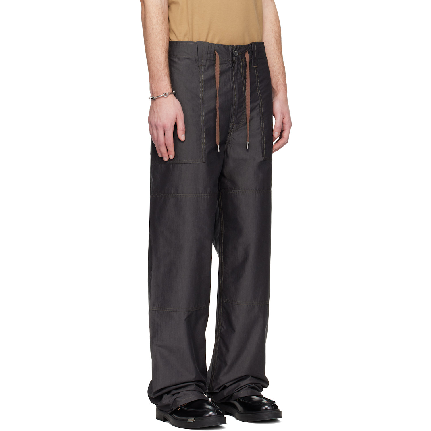  Lanvin Gray Wide-leg Chambray Cargo Pants 