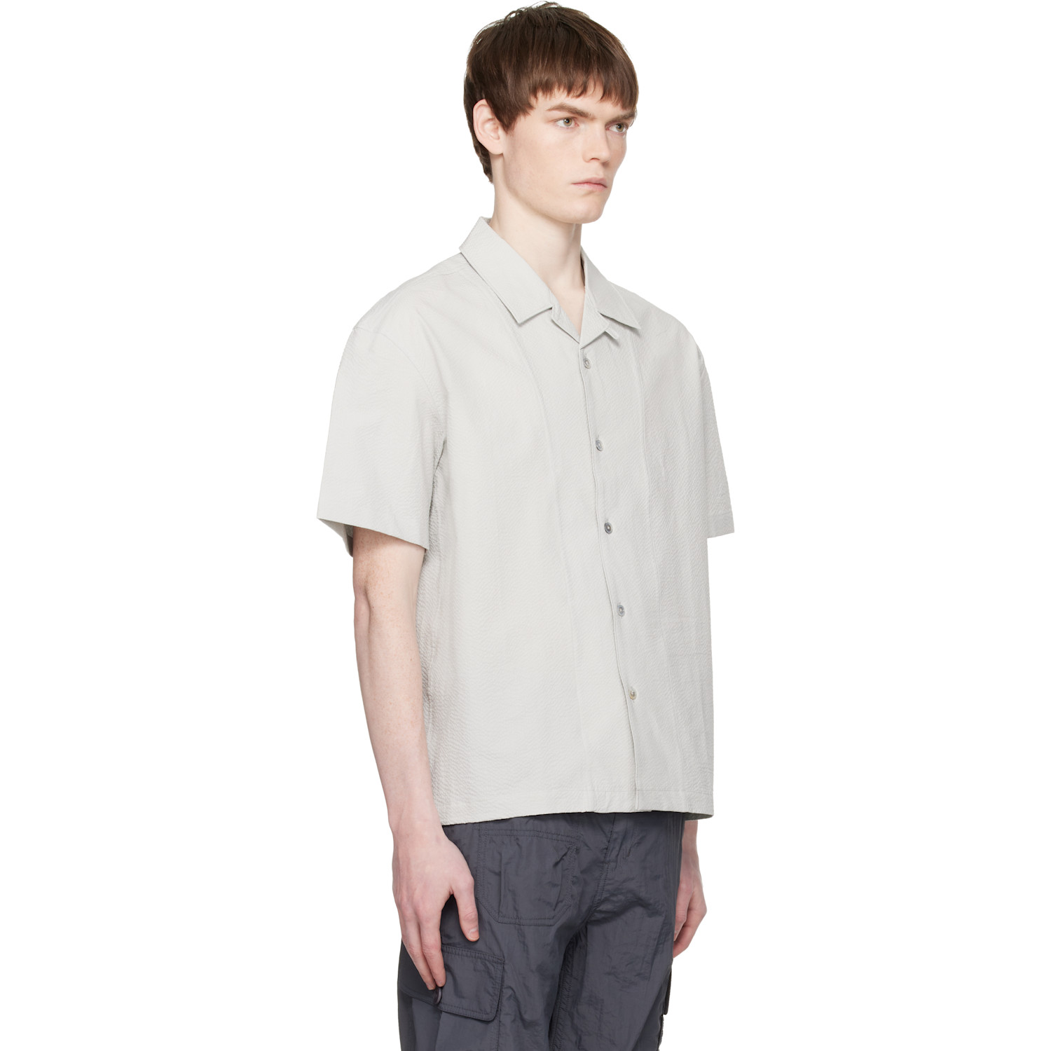  Coor Gray Panel Line Camp Collar Half Shirt 