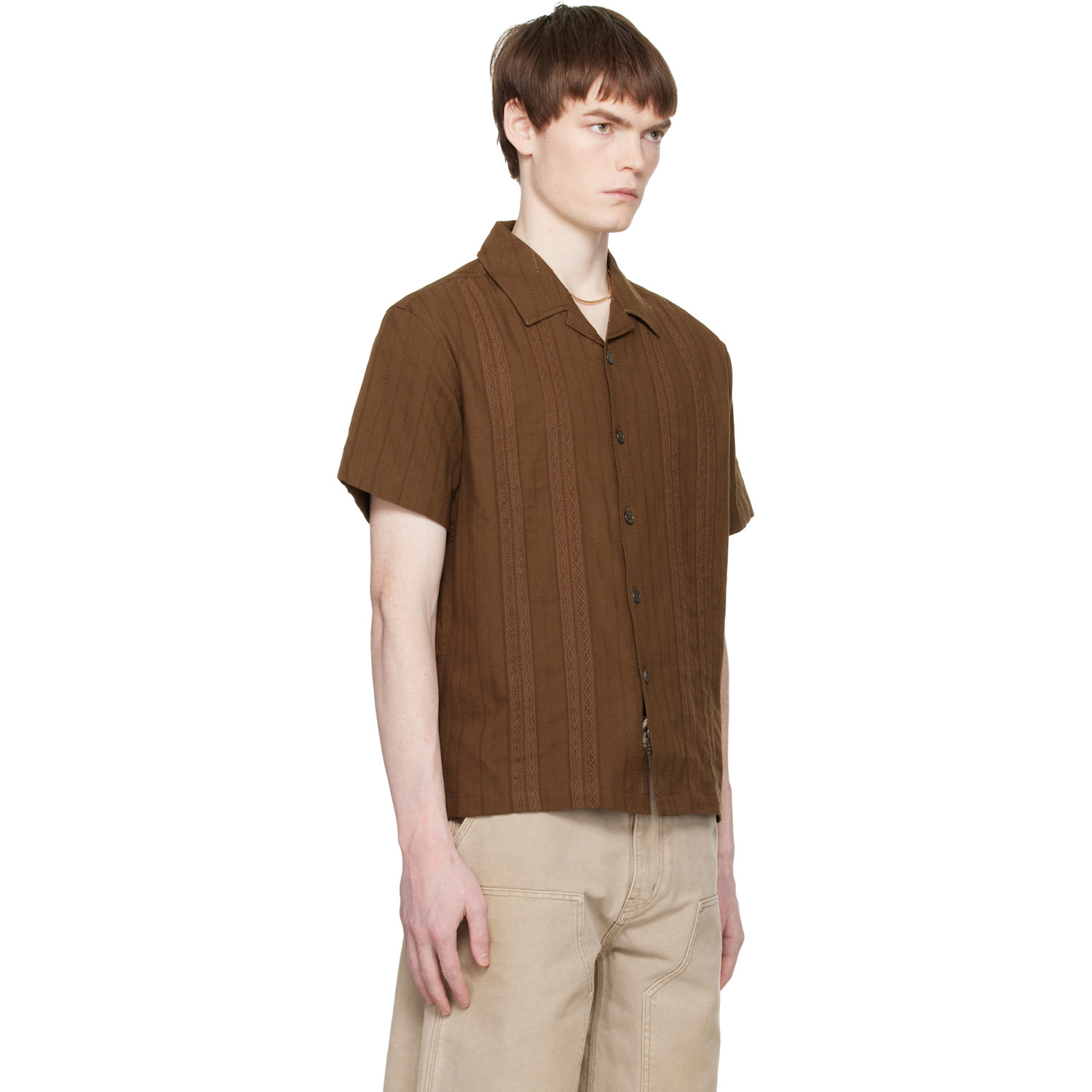  Coor Brown Guayabera Tape Half Shirt 