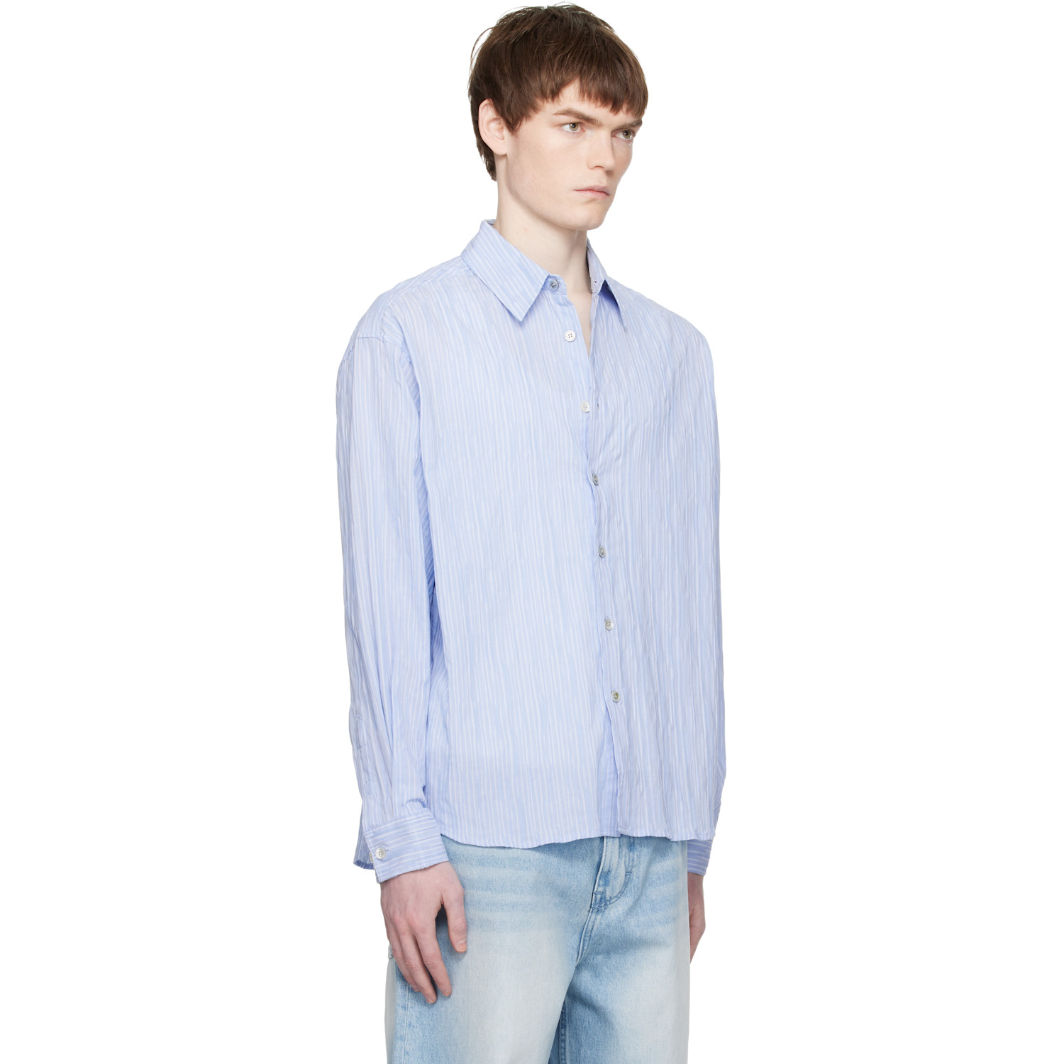  Coor Blue Semi-overfit Wrinkle Stripe Shirt 