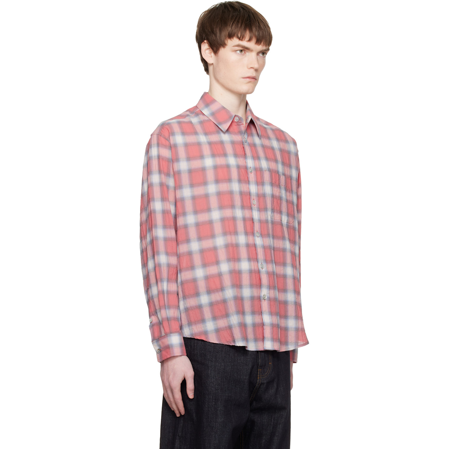  Coor Red Seersucker Ombre Checkered Shirt 