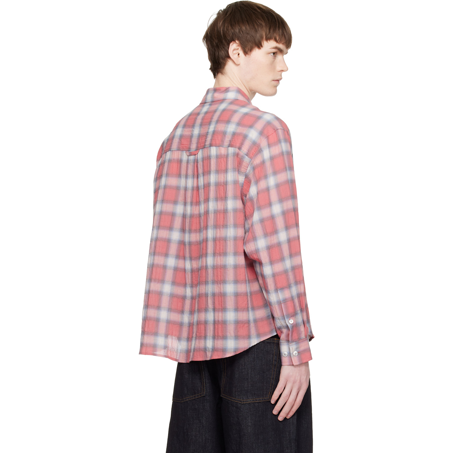  Coor Red Seersucker Ombre Checkered Shirt 