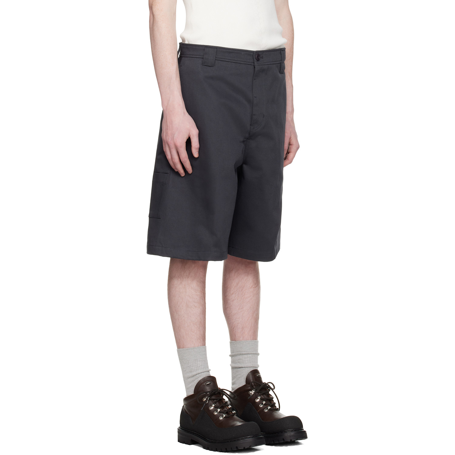  Coor Navy Cotton Blend Stitch Pointed Bermuda Shorts 