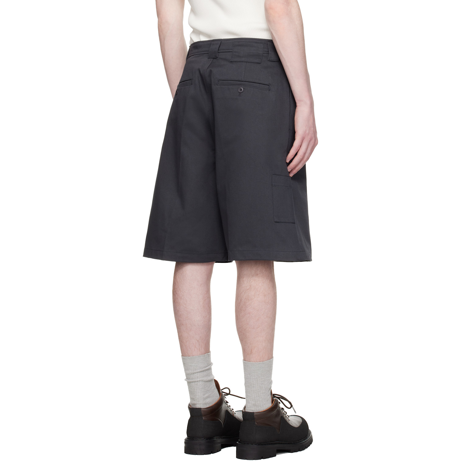  Coor Navy Cotton Blend Stitch Pointed Bermuda Shorts 