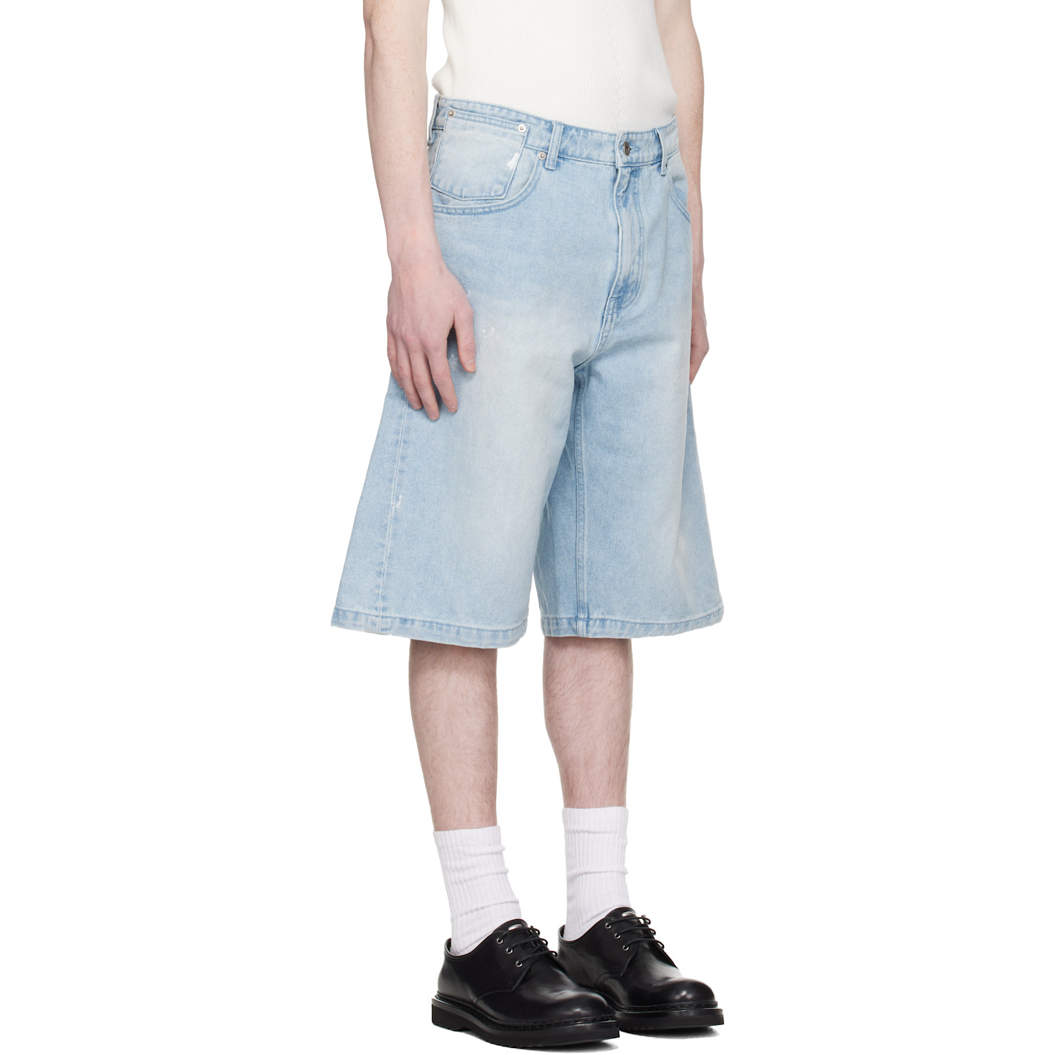  Coor Blue Painted Washed Bermuda Denim Shorts 