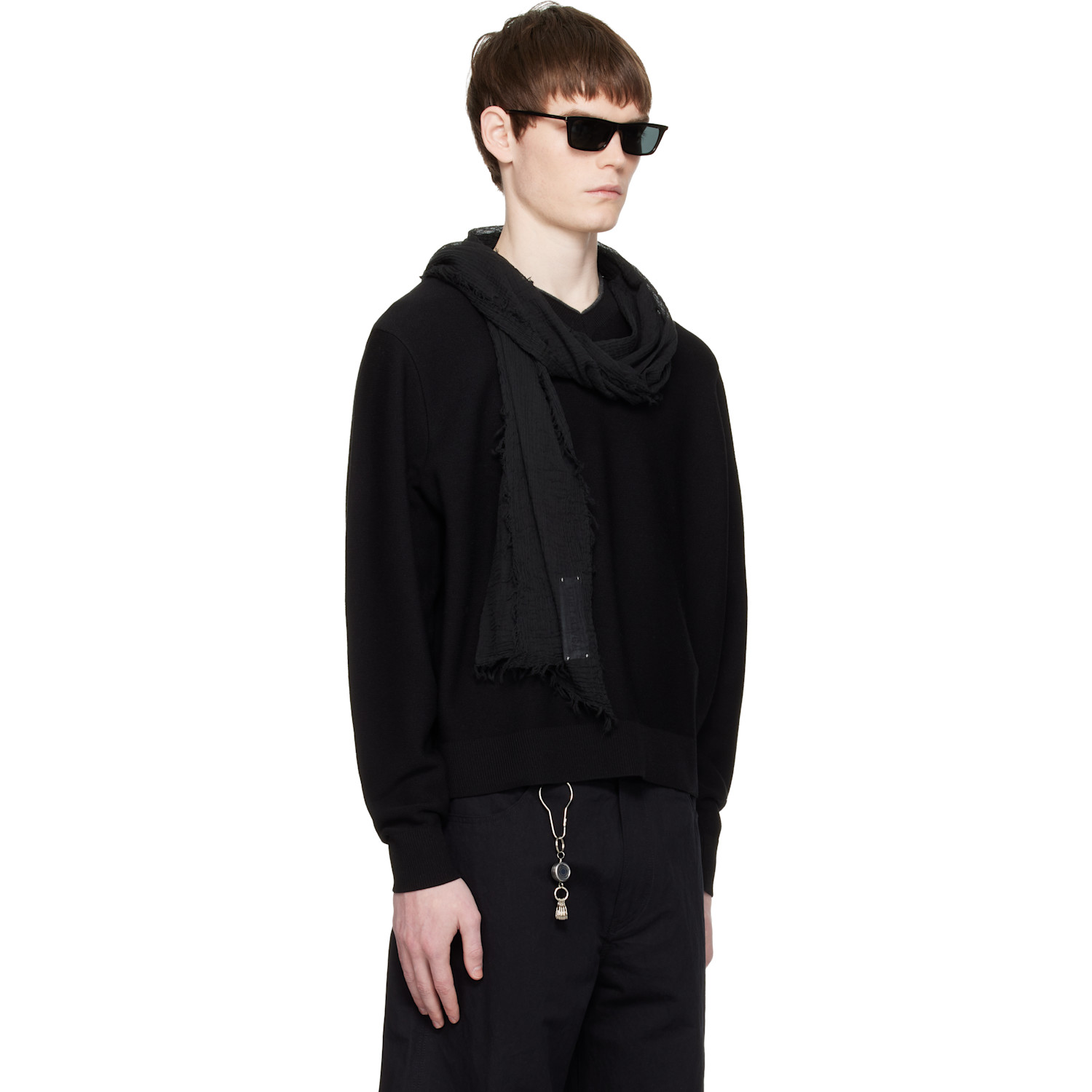  Coor Black V-neck Merino Wool Layered Sweater 