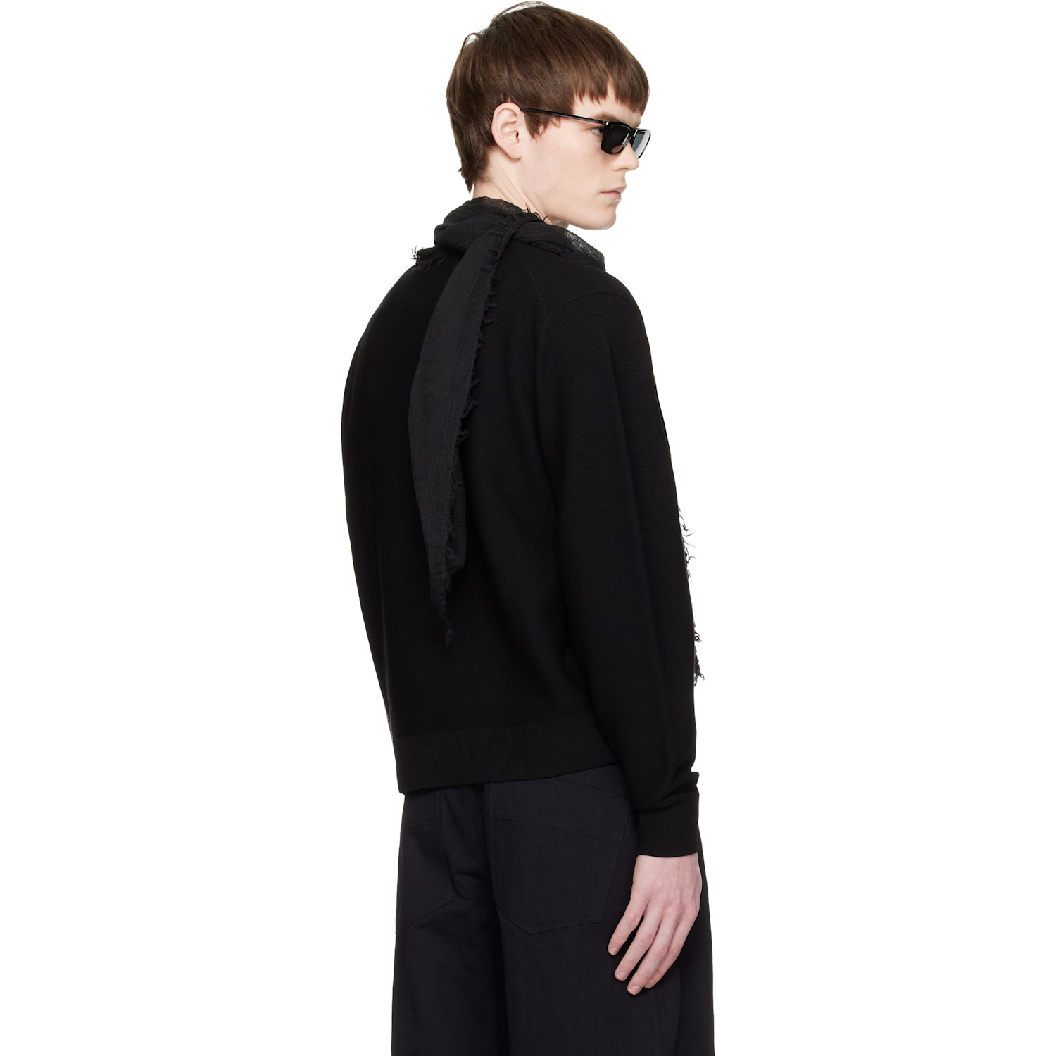  Coor Black V-neck Merino Wool Layered Sweater 