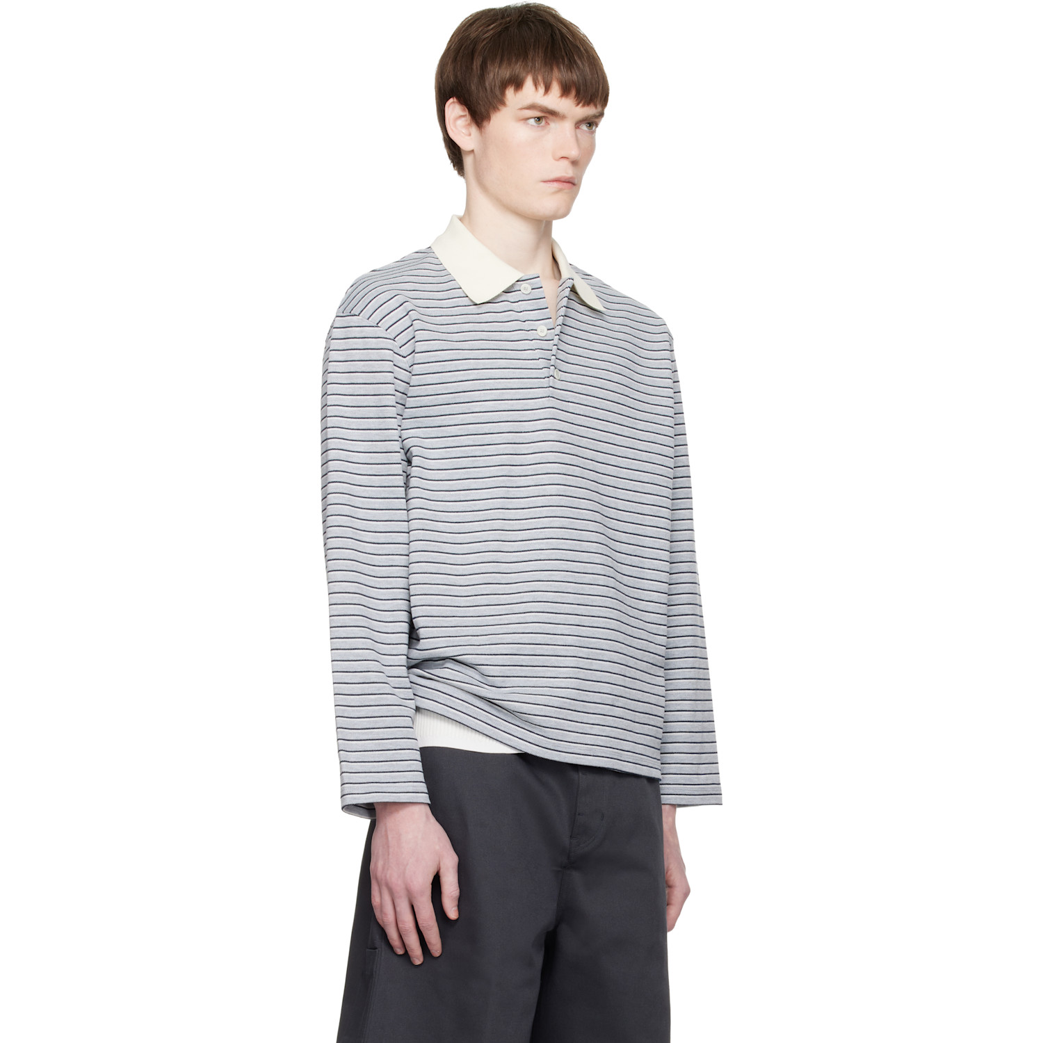  Coor Gray Multi-stripe Pique Polo 