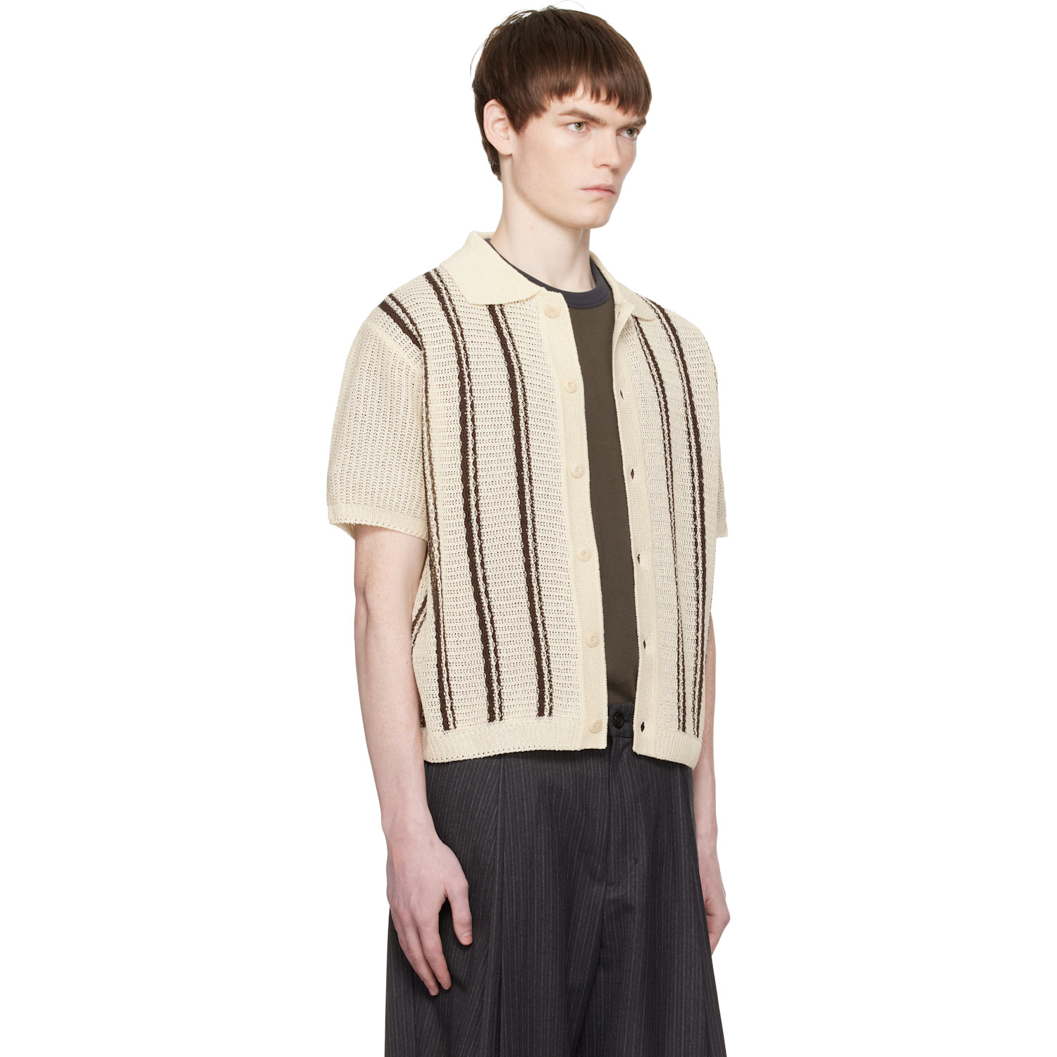  Coor Off-white Double Pin Striped Half Cardigan Shirt 