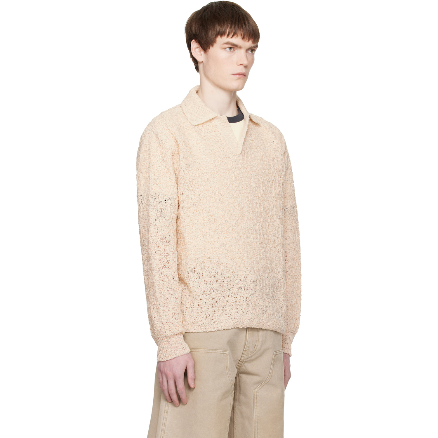  Coor Off-white Crochet Collar Knit Polo 
