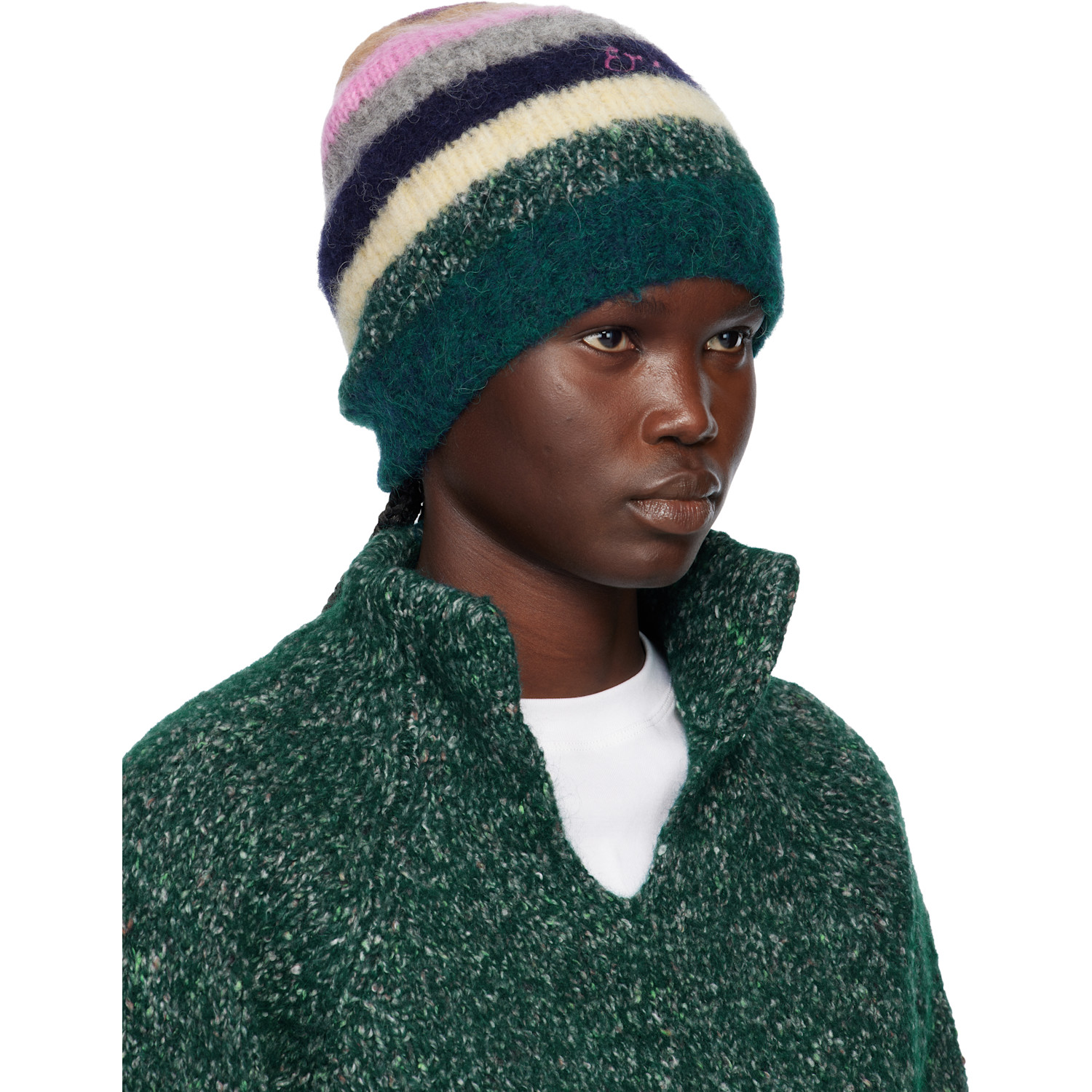  Erl Multicolor Striped Alpaca Mohair Beanie 