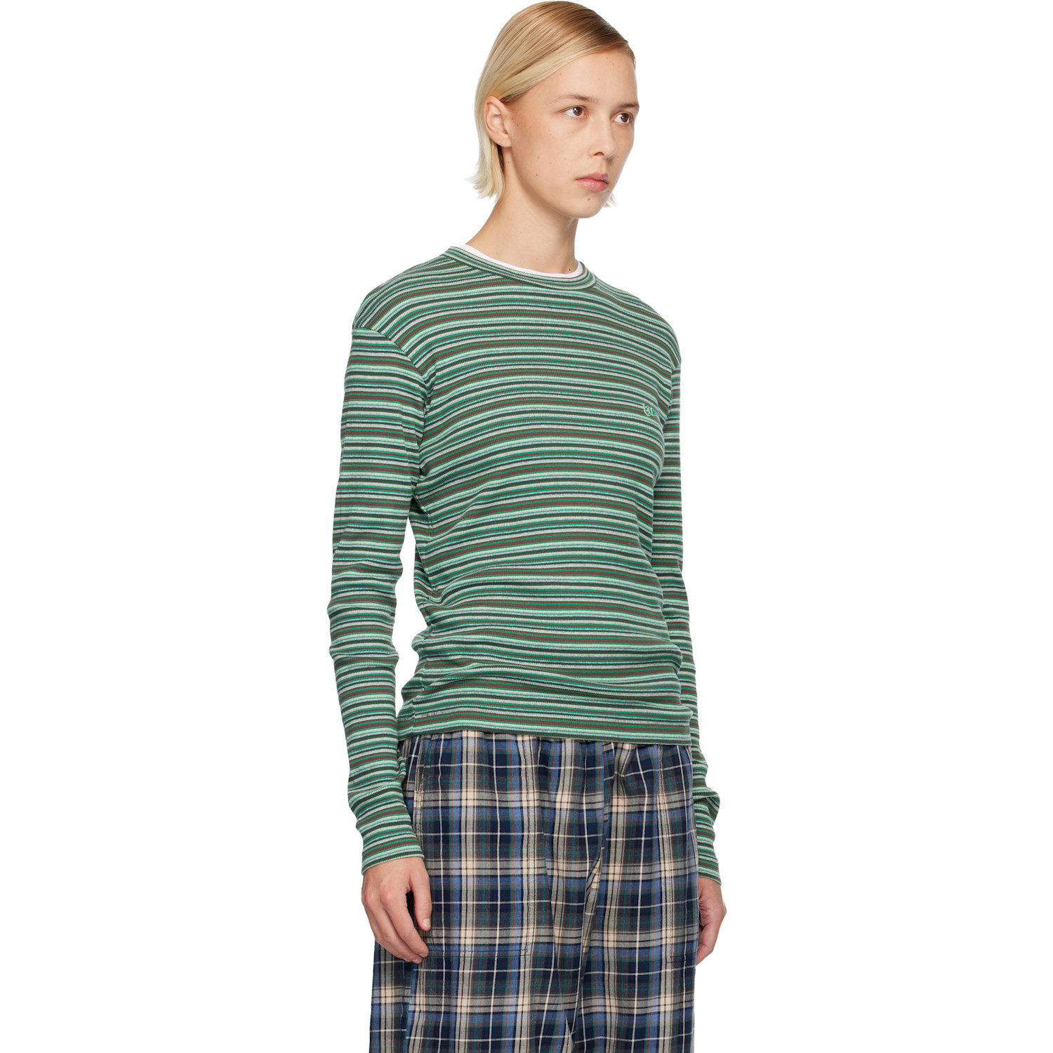  Erl Green Striped Long Sleeved T-shirt 