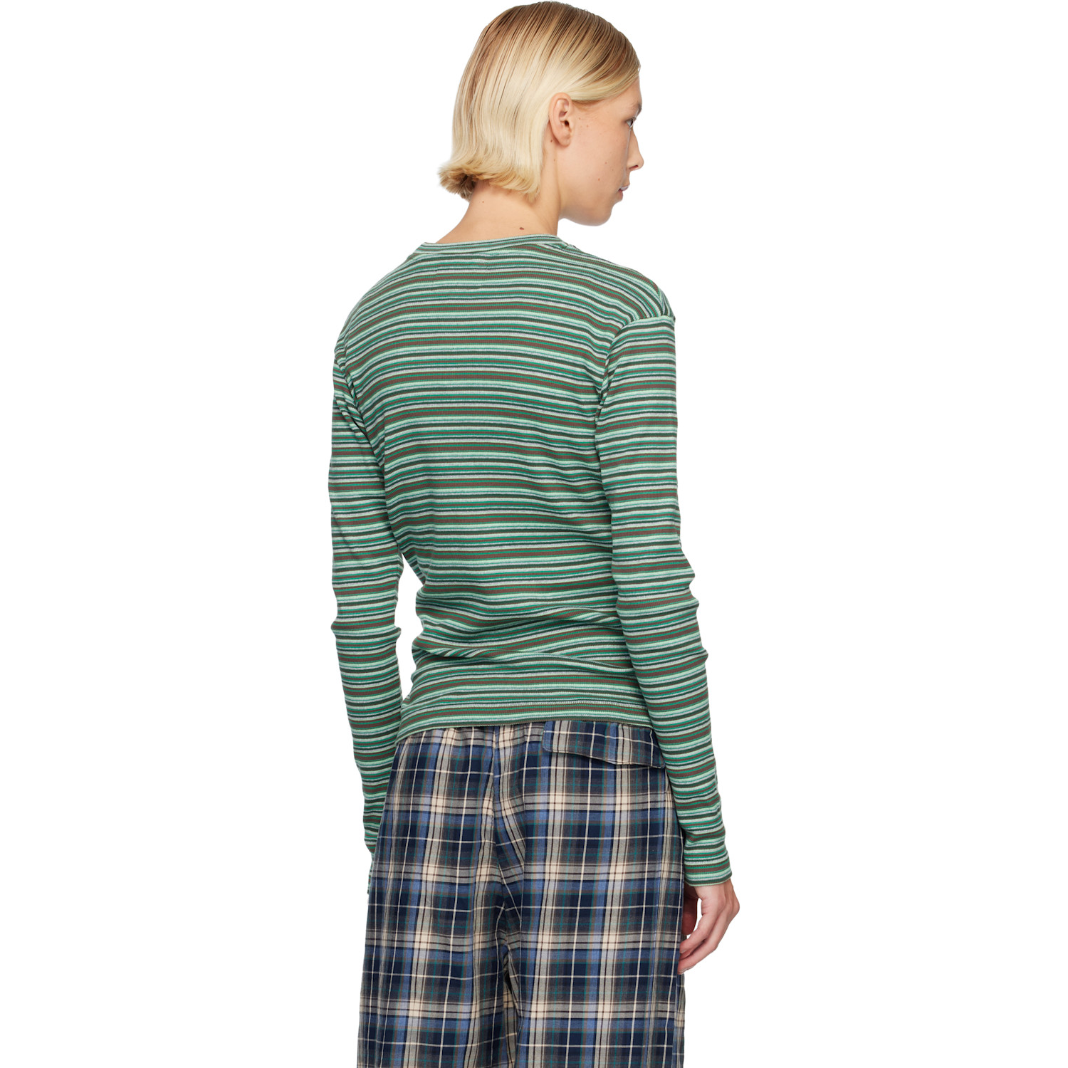  Erl Green Striped Long Sleeved T-shirt 