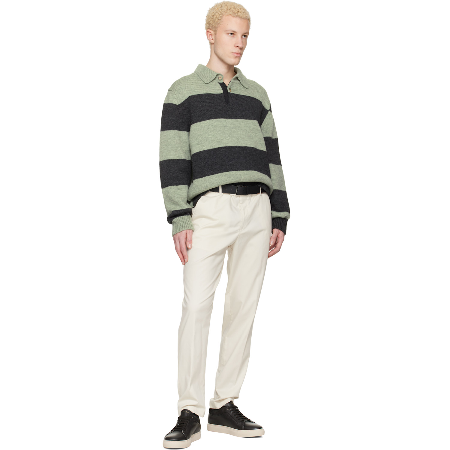  Paul Smith Black 'signature Stripe' Edge Leather Belt 