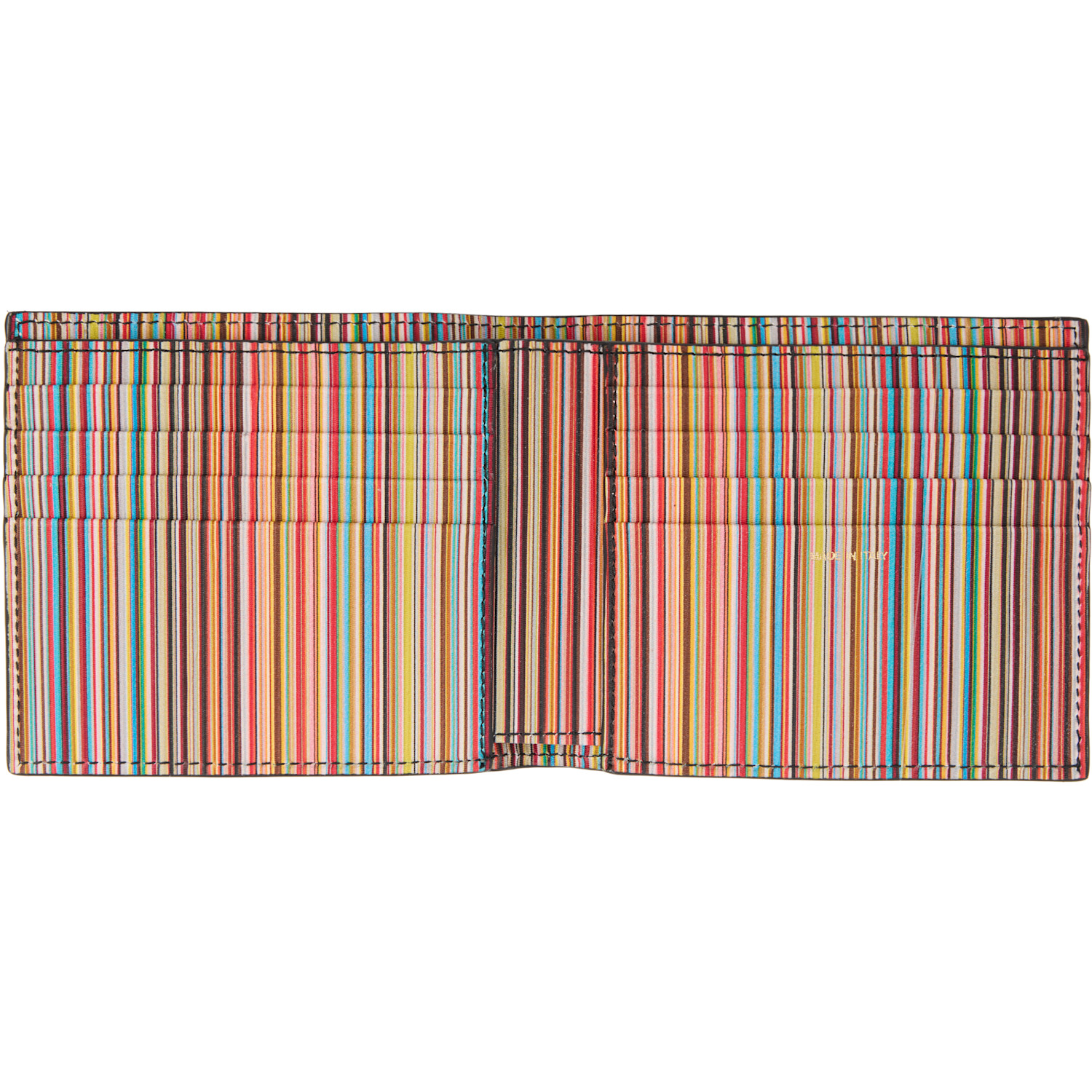  Paul Smith Black Leather 'signature Stripe' Interior Billfold Wallet 