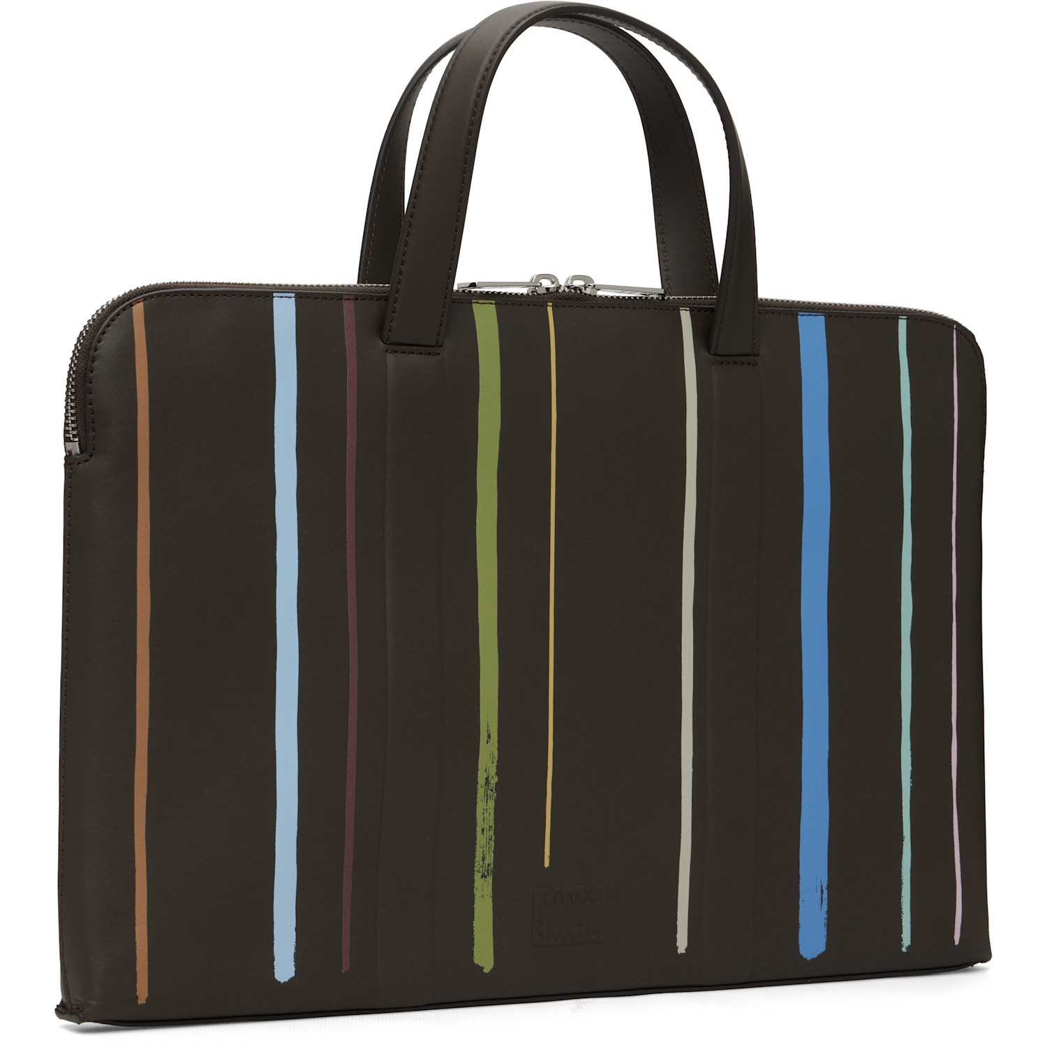  Paul Smith Brown 'painted Stripe' Slim Leather Folio Briefcase 